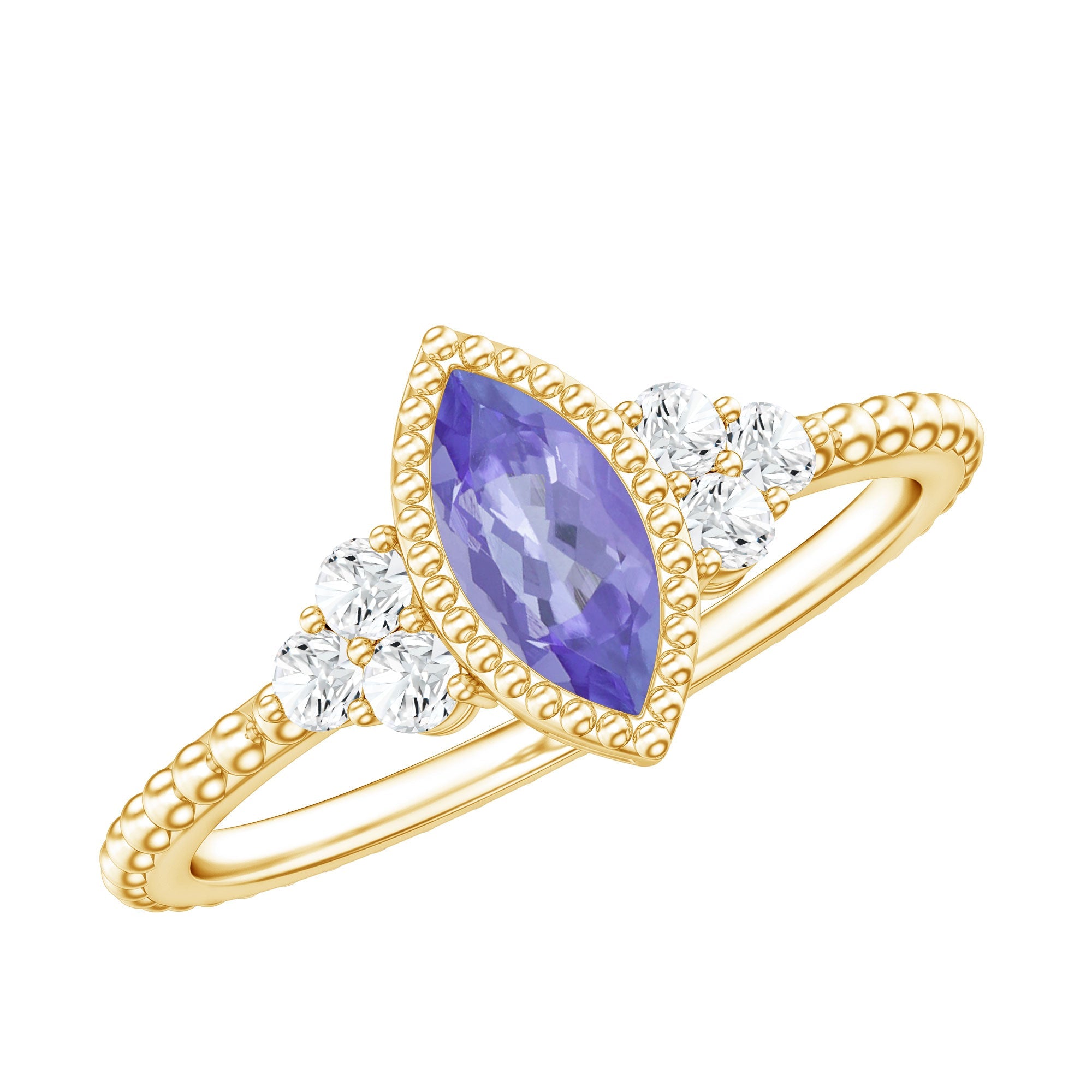 Vintage Style Marquise Tanzanite Promise Ring with Diamond Trio | Rings | Wiccan Center