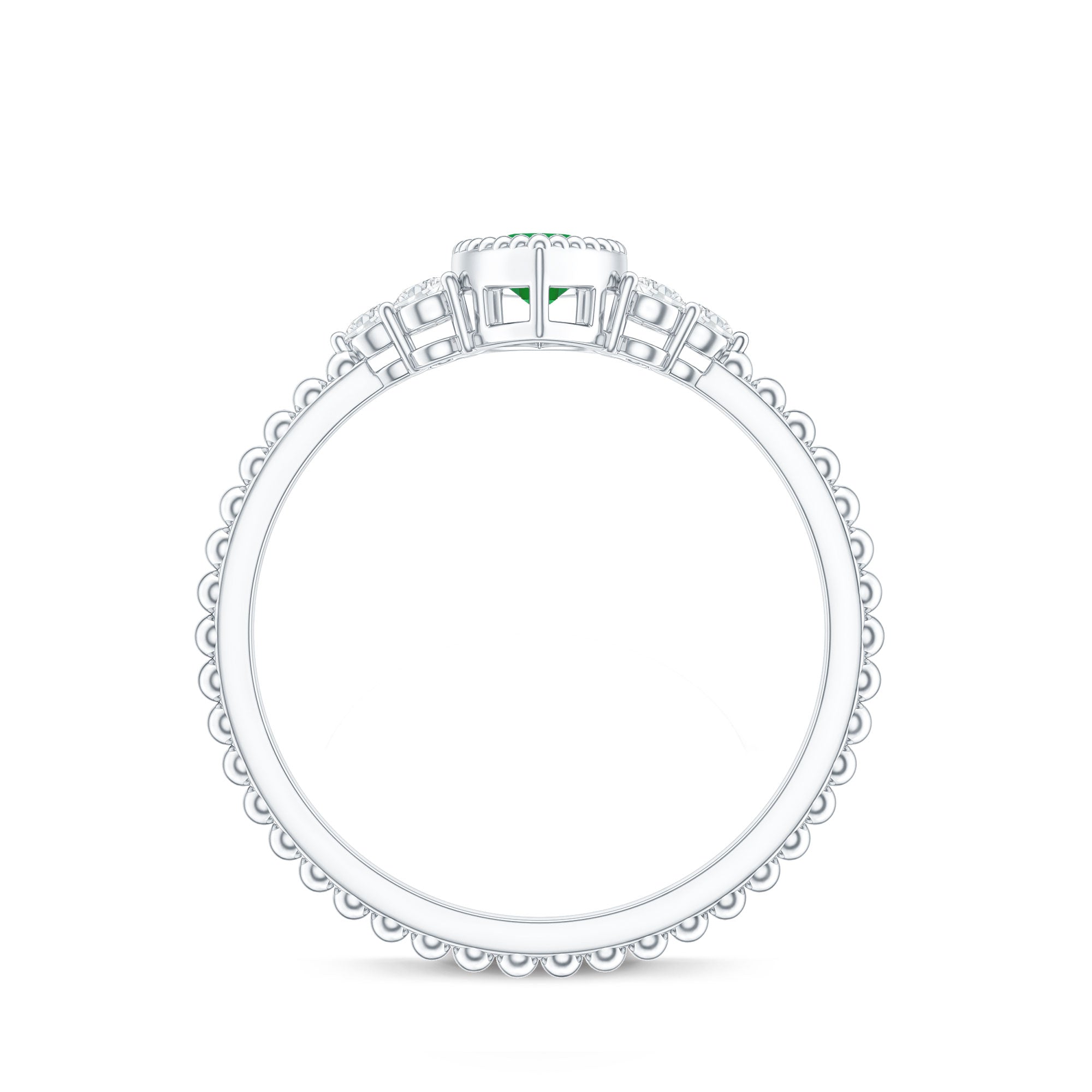 Vintage Inspired Emerald Promise Engagement Ring with Trio Diamond