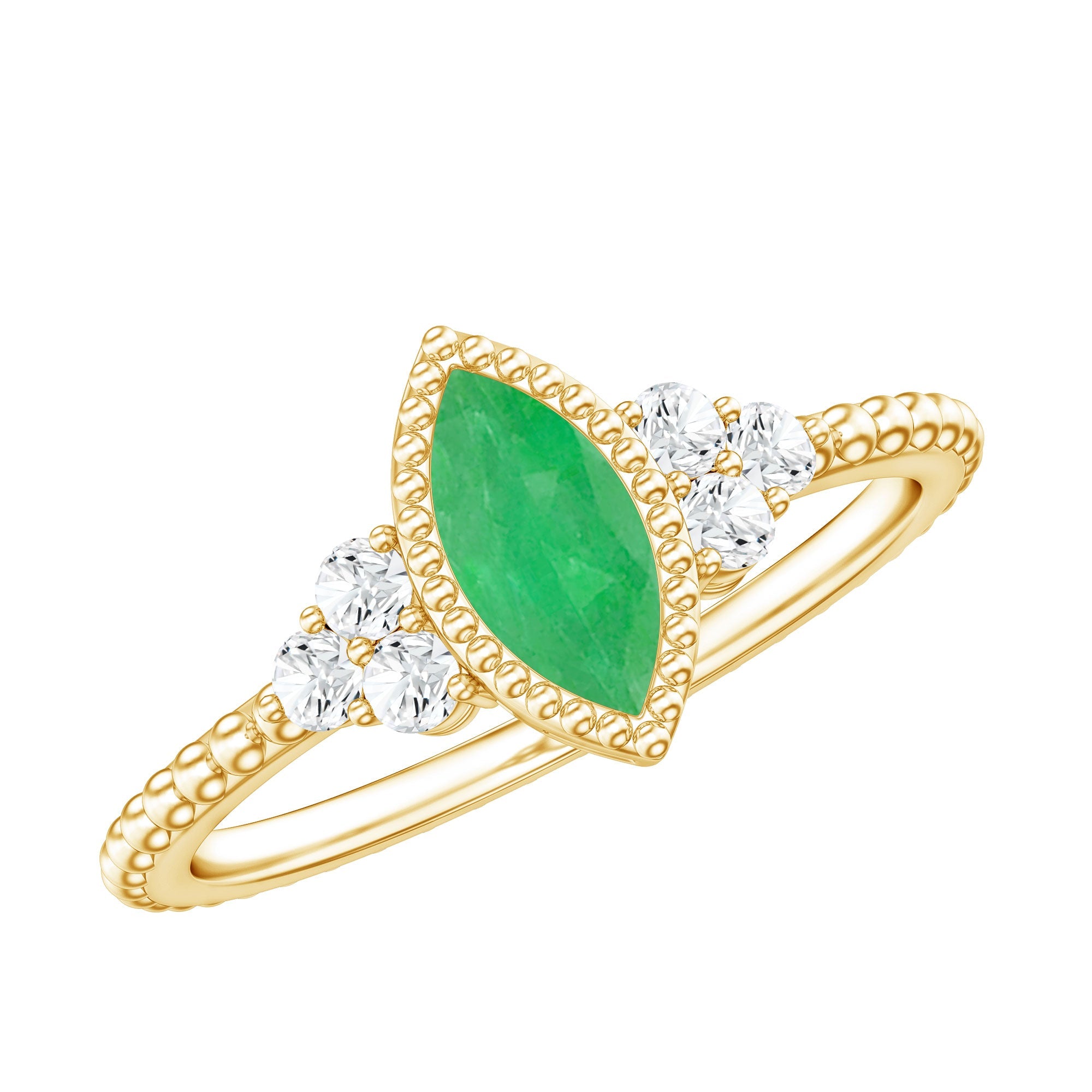 Vintage Inspired Emerald Promise Engagement Ring with Trio Diamond | Rings | Wiccan Center