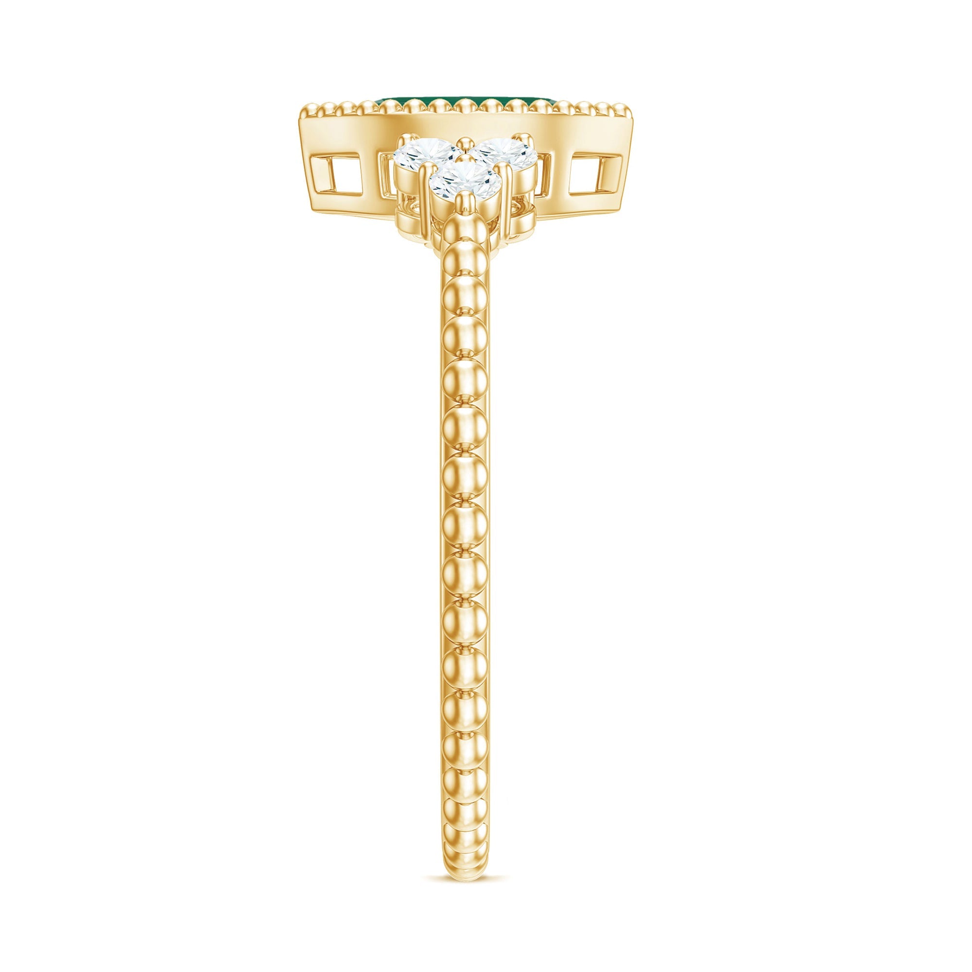 Vintage Inspired Emerald Promise Engagement Ring with Trio Diamond