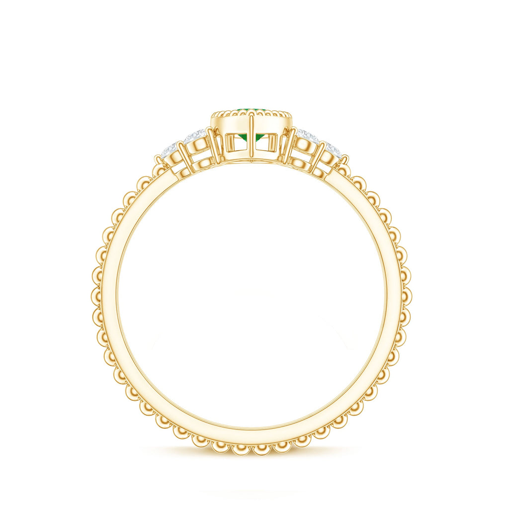 Vintage Inspired Emerald Promise Engagement Ring with Trio Diamond