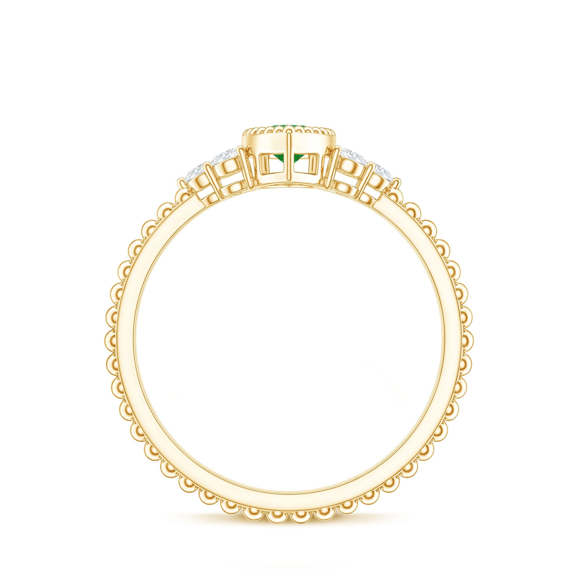 Vintage Inspired Emerald Promise Engagement Ring with Trio Diamond