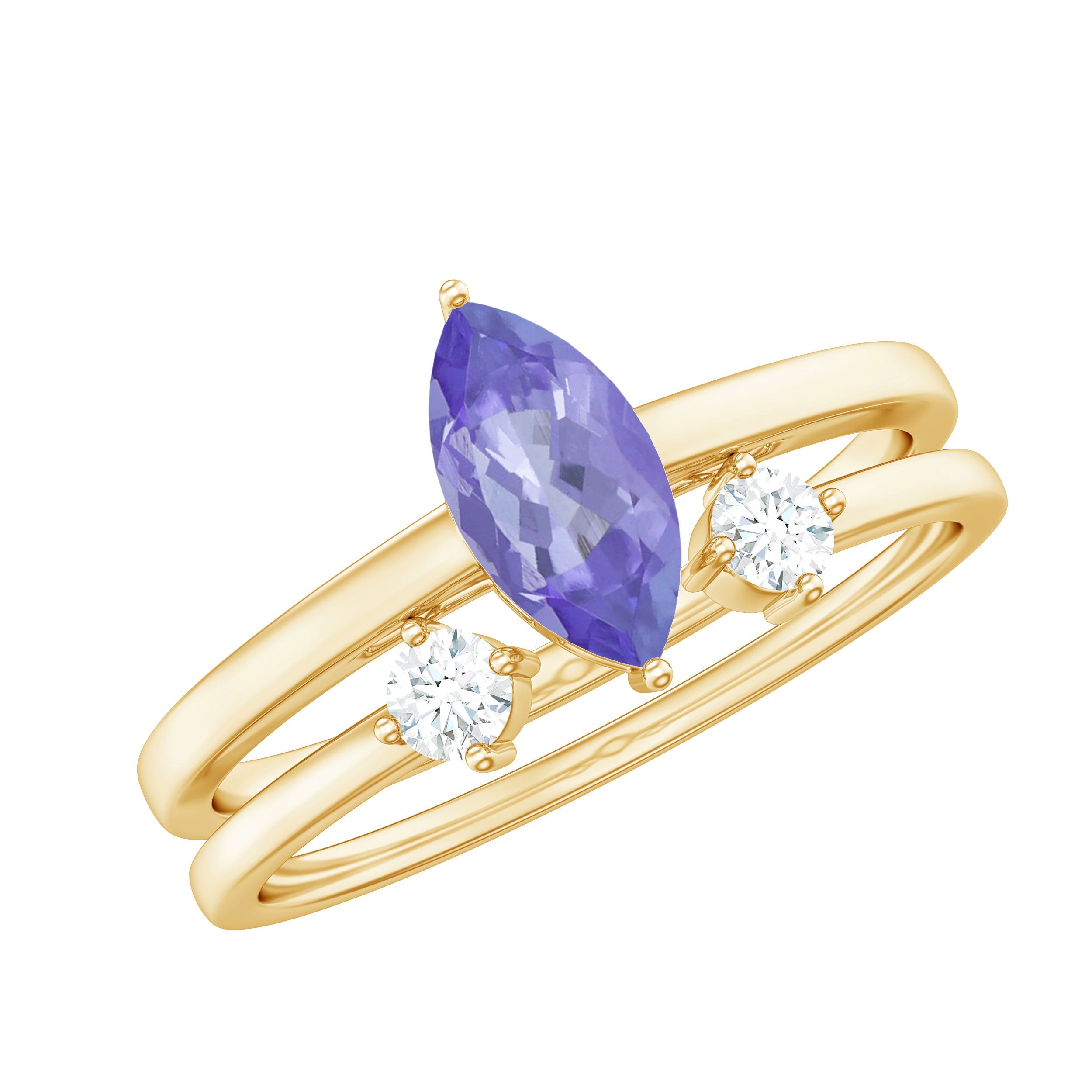 Natural 0.6 Carat Marquise Tanzanite Diamond Promise Ring Set of 2 | Rings | Wiccan Center