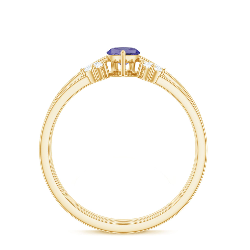 Natural 0.6 Carat Marquise Tanzanite Diamond Promise Ring Set of 2