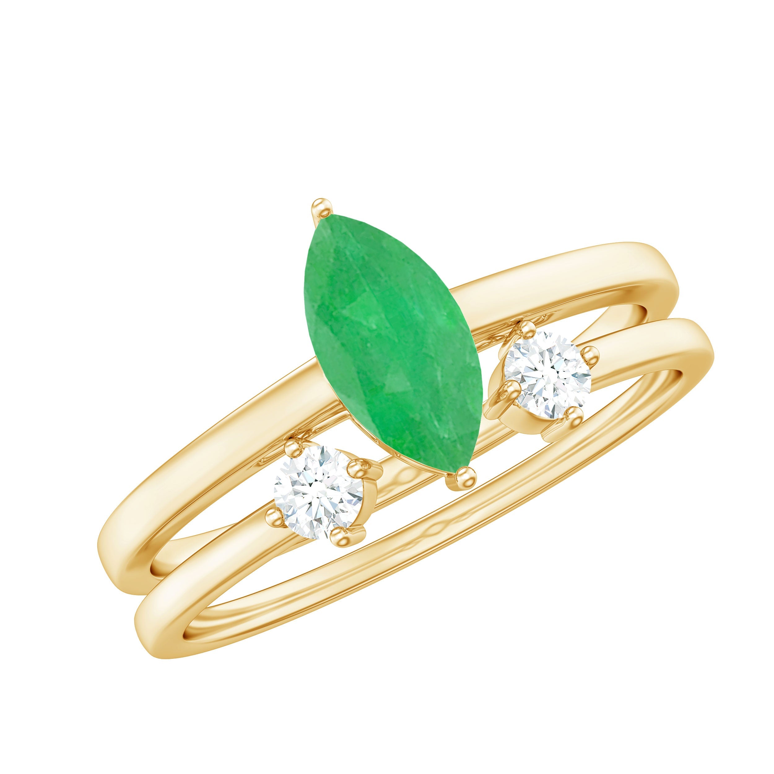 Natural 0.8 Carat Marquise Emerald Diamond Promise Ring Set of 2 | Rings | Wiccan Center