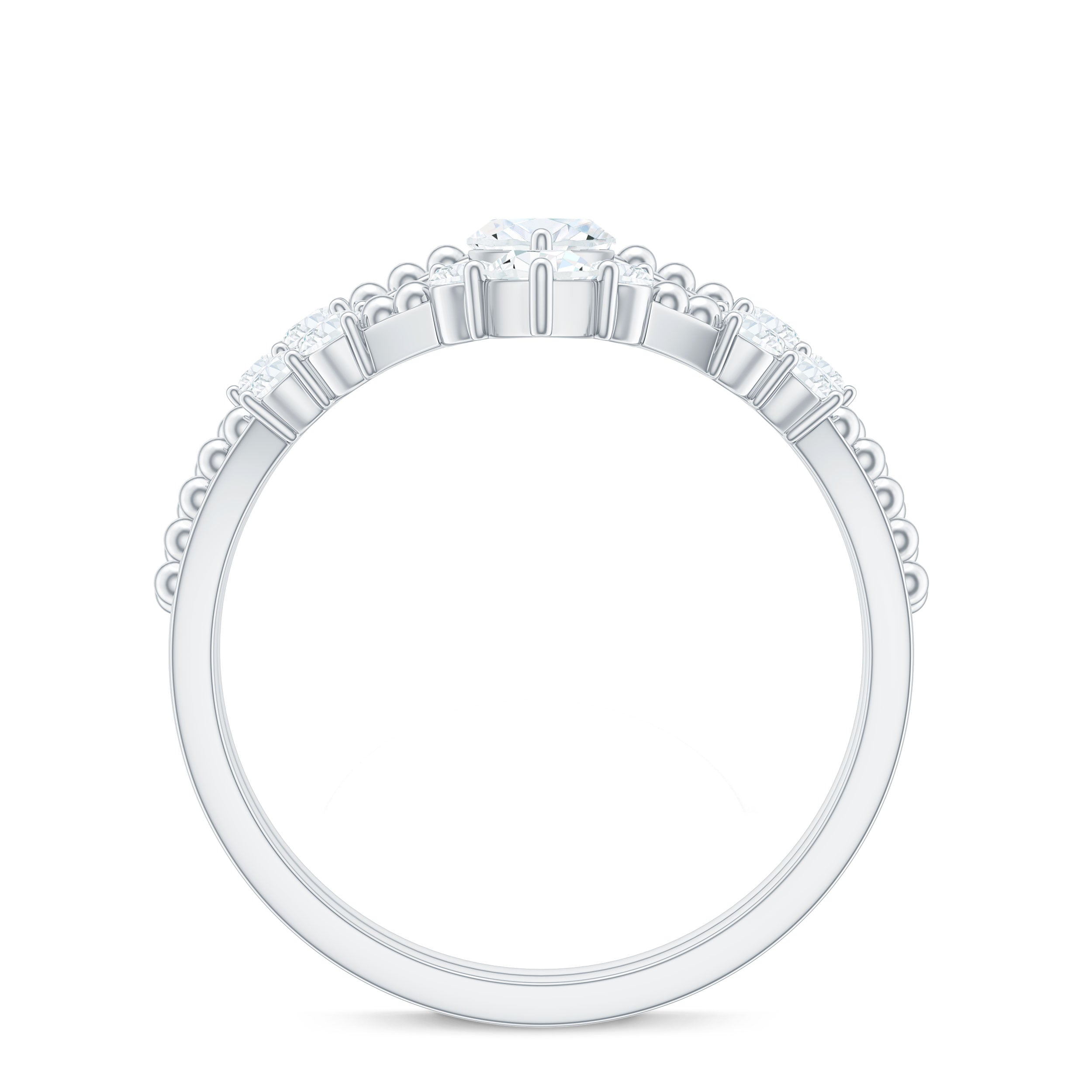 Marquise Cut Moissanite Wedding Ring Set with Beaded Detail
