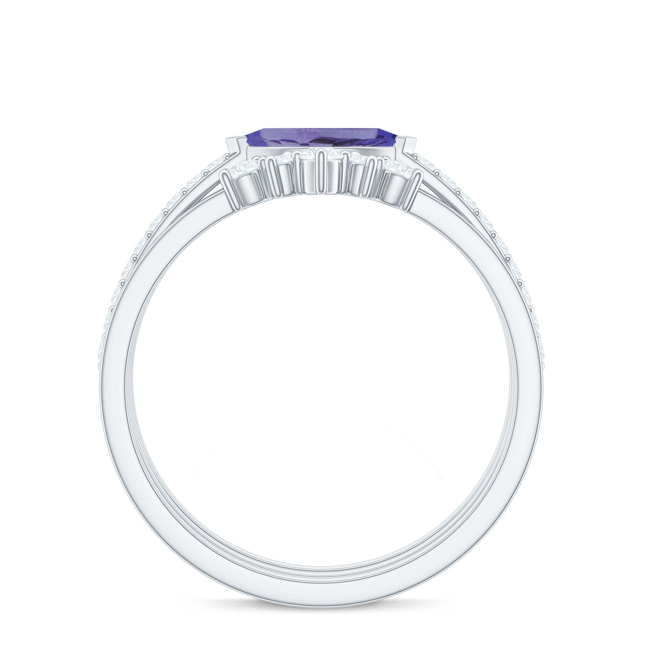 Certified 0.6 Carat Real Marquise Tanzanite 3 Piece Wedding Ring Set with Diamond