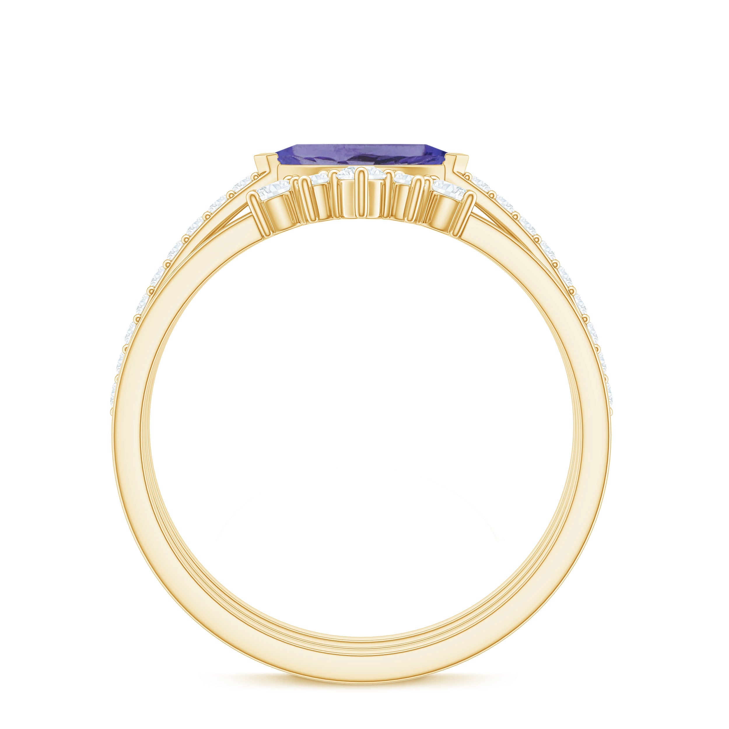 Certified 0.6 Carat Real Marquise Tanzanite 3 Piece Wedding Ring Set with Diamond
