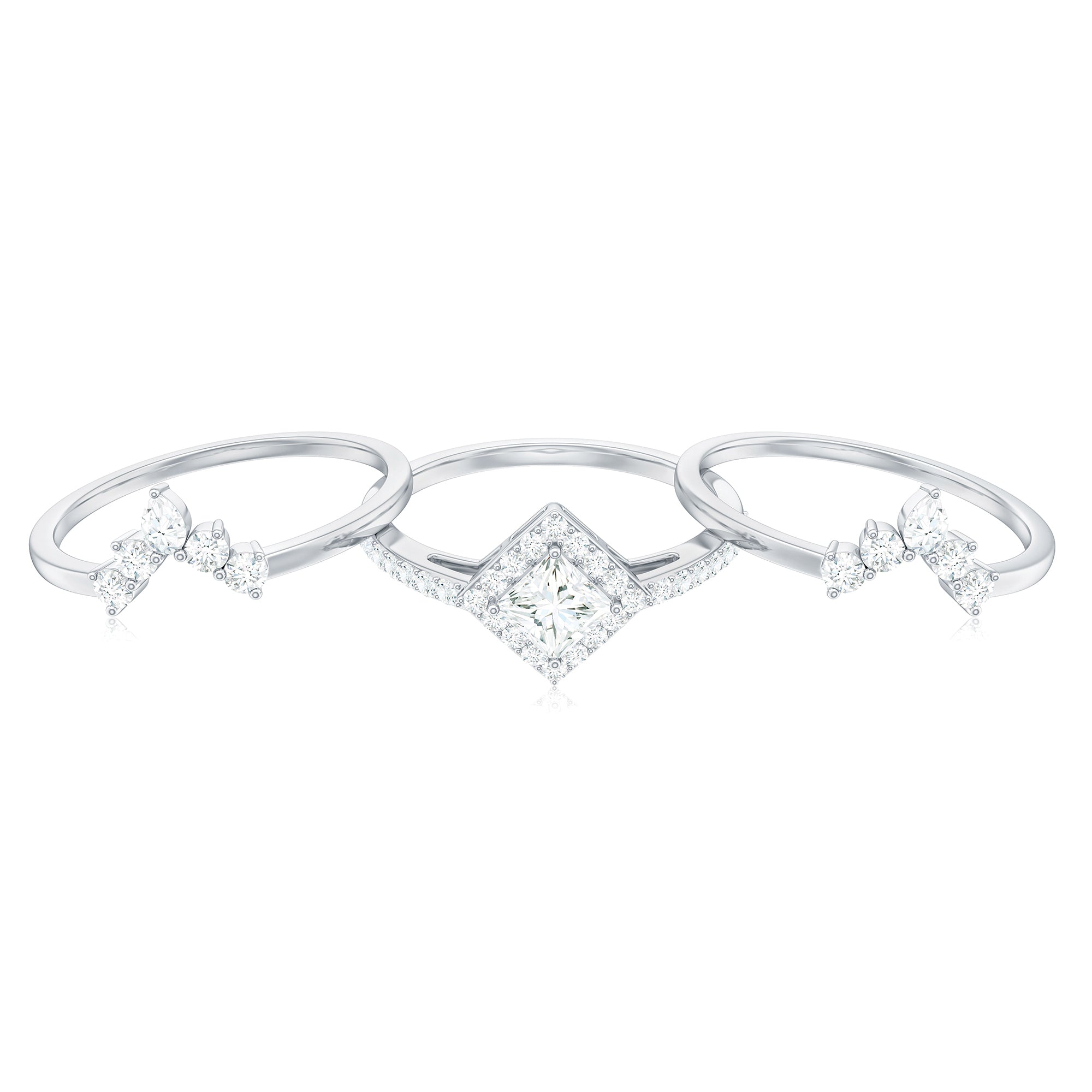 Princess Cut Moissanite Trio Bridal Ring Set with Certificate