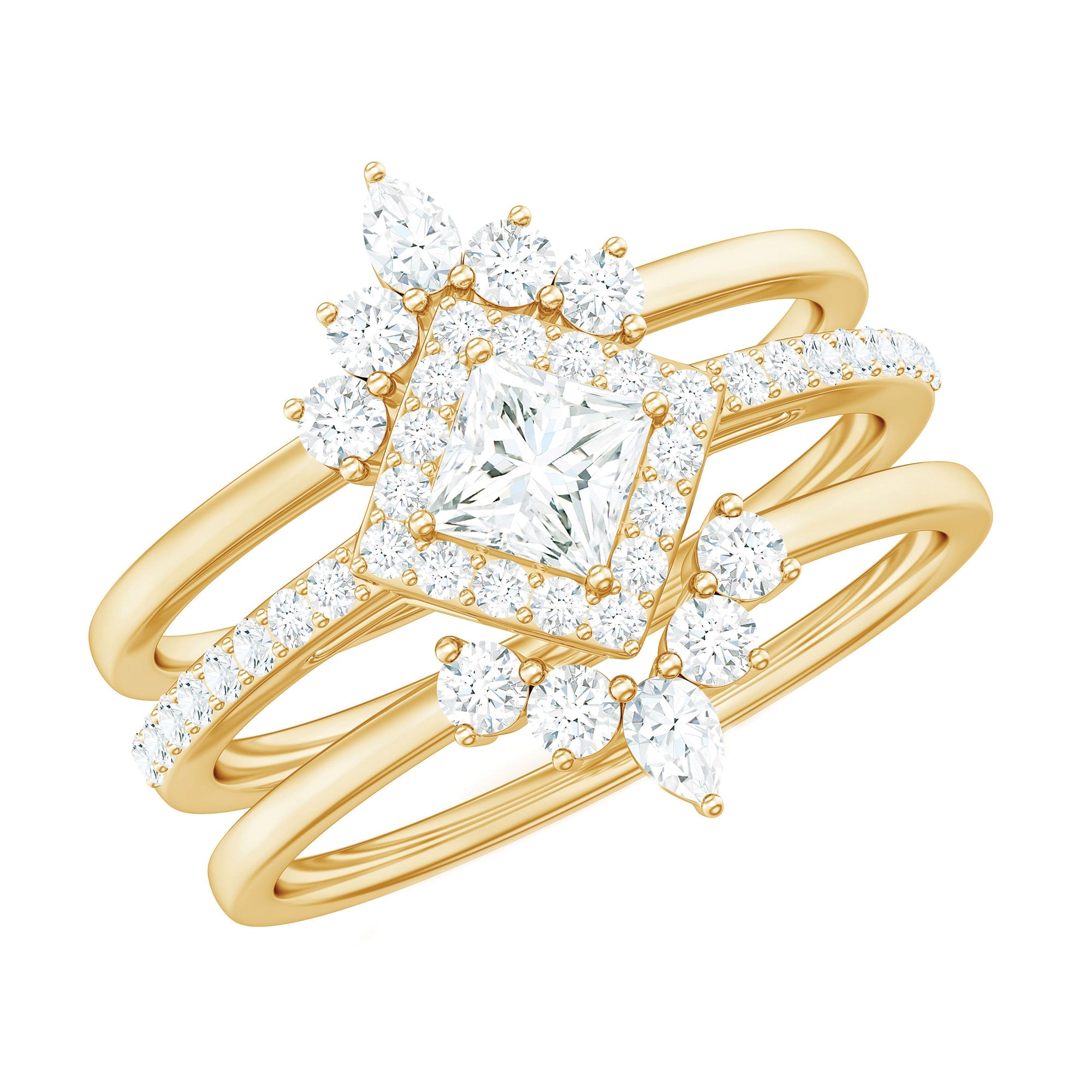 Princess Cut Moissanite Trio Bridal Ring Set with Certificate | Rings | Wiccan Center