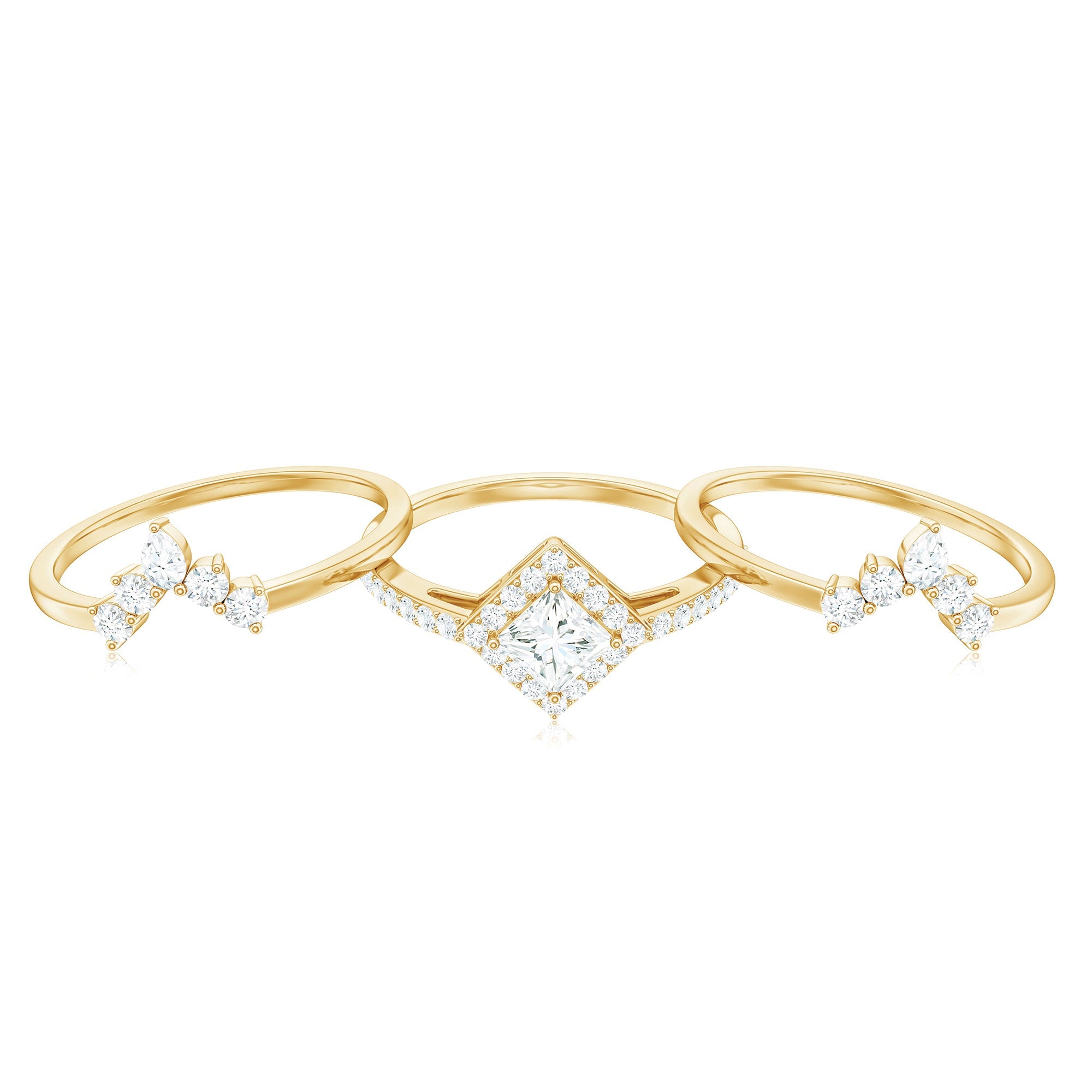 Princess Cut Moissanite Trio Bridal Ring Set with Certificate