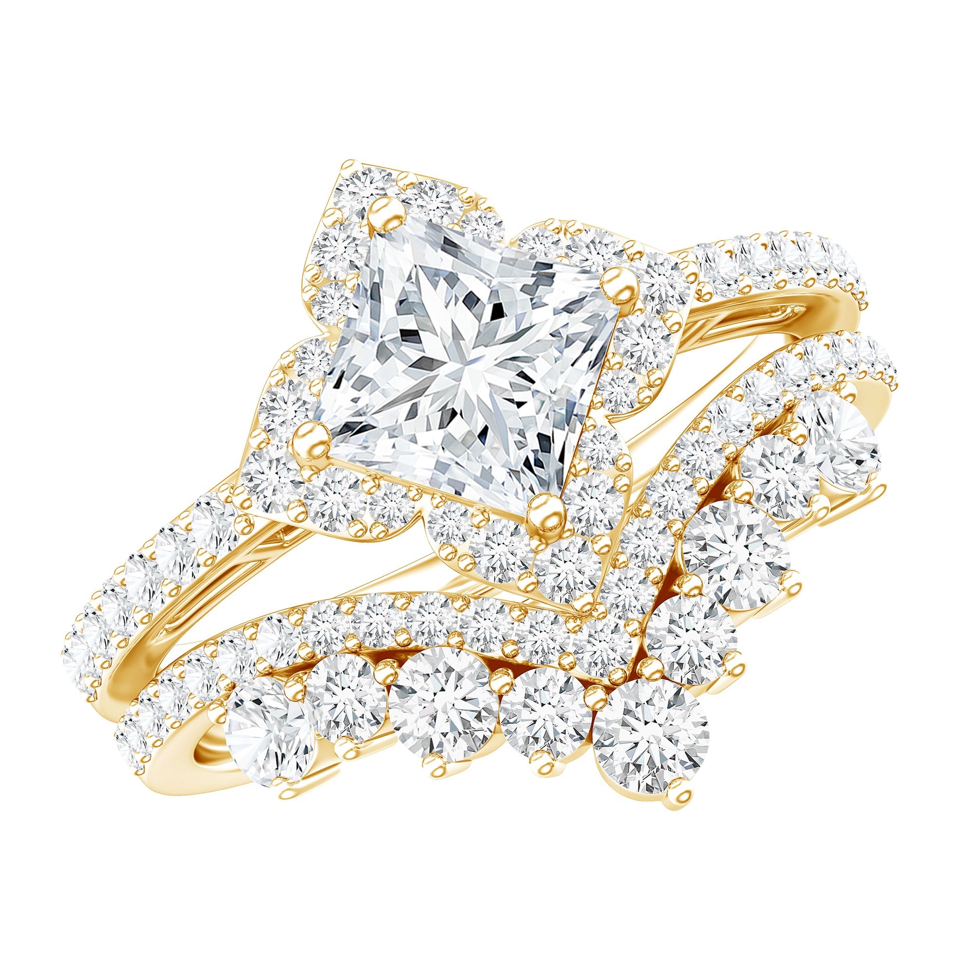 Certified Moissanite Statement Wedding Ring Set | Rings | Wiccan Center