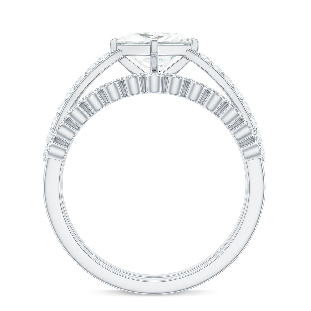 Princess Cut Moissanite Engagement Ring with Wedding Band Set