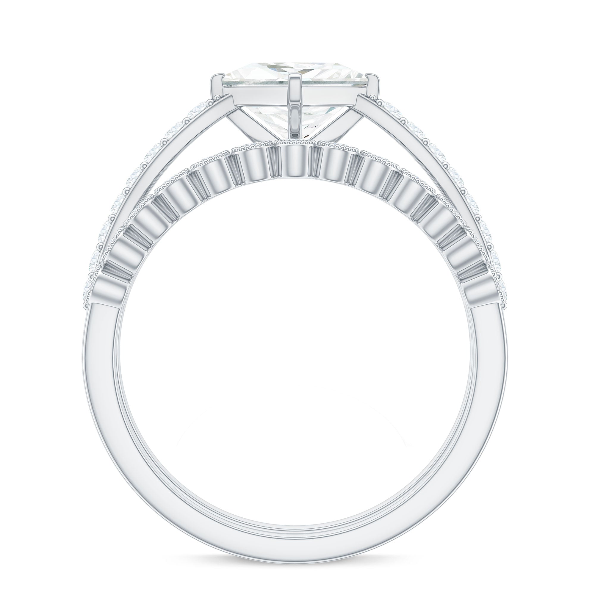 Princess Cut Moissanite Engagement Ring with Wedding Band Set