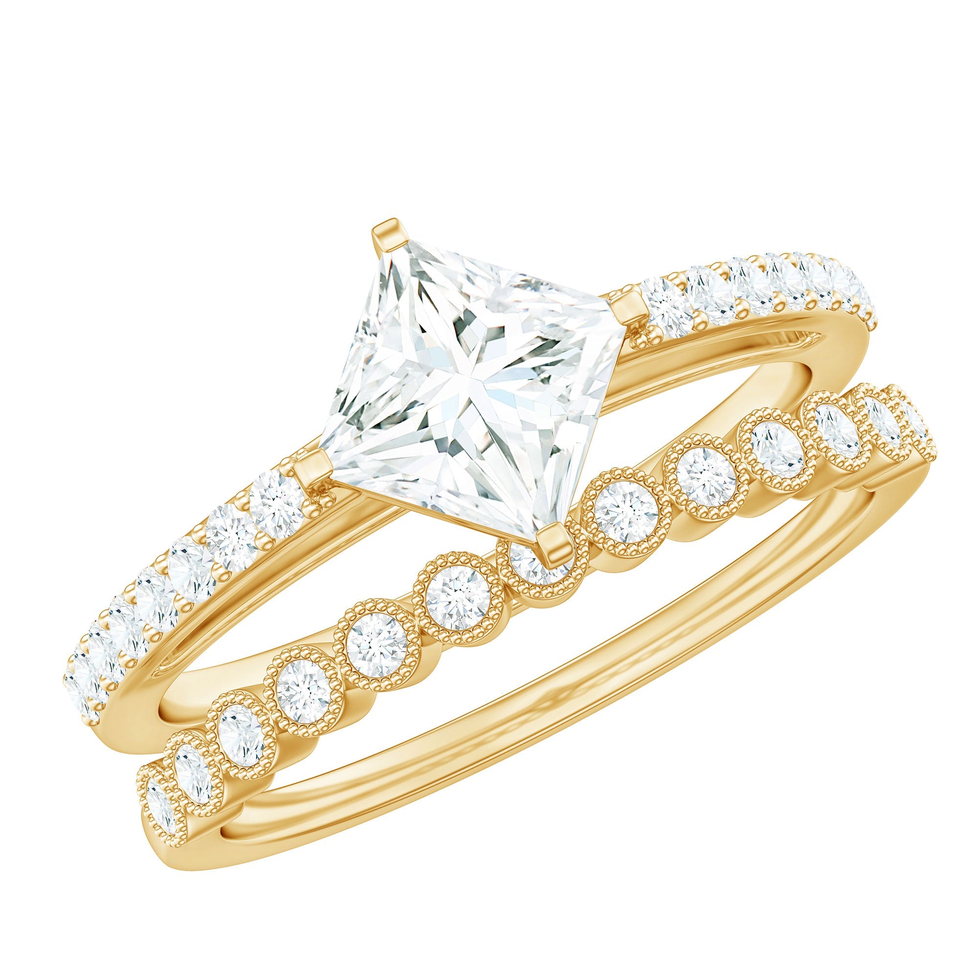 Princess Cut Moissanite Engagement Ring with Wedding Band Set | Rings | Wiccan Center