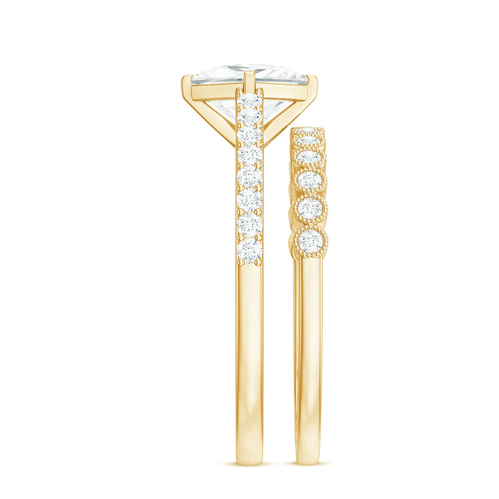 Princess Cut Moissanite Engagement Ring with Wedding Band Set