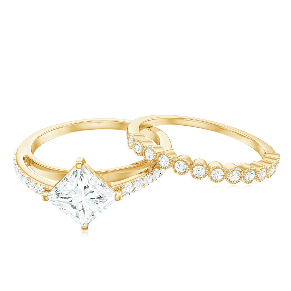 Princess Cut Moissanite Engagement Ring with Wedding Band Set