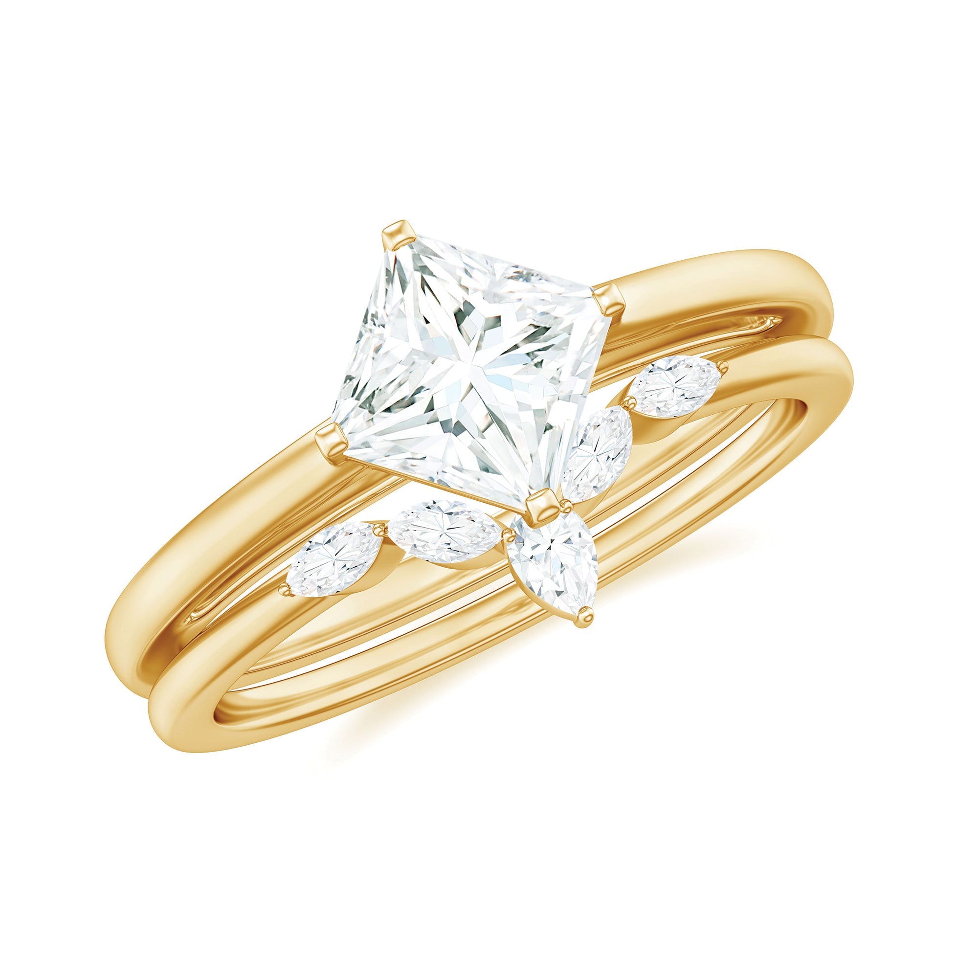 Princess Cut Moissanite Solitaire Wedding Ring Set for Her | Rings | Wiccan Center
