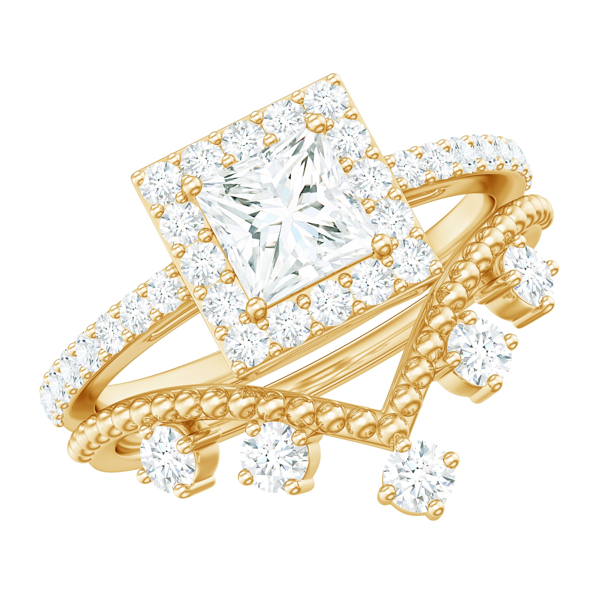 Princess Cut Moissanite Halo Wedding Ring Set with Certificate | Rings | Wiccan Center