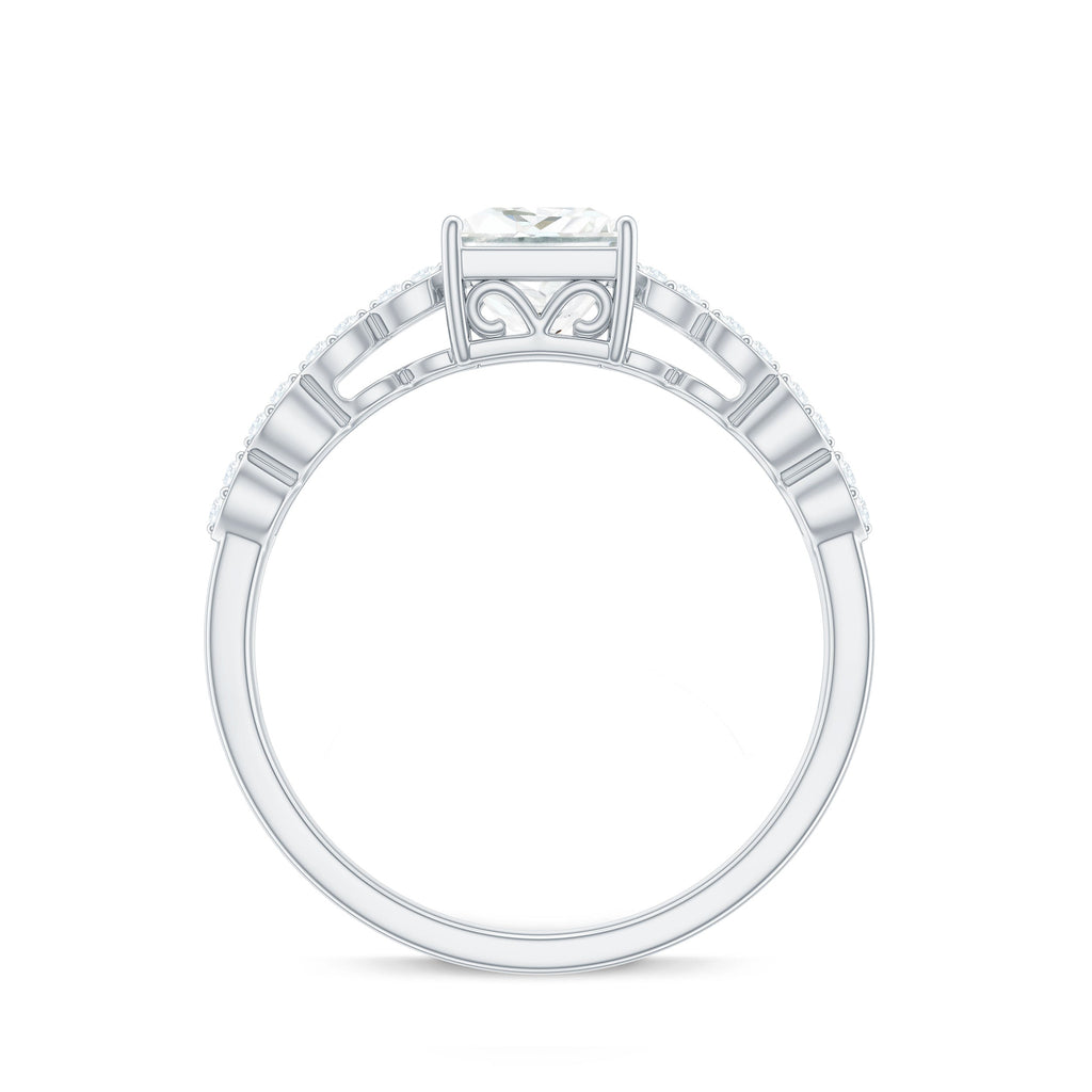 Certified Moissanite Princess Cut Engagement Ring in Double Band