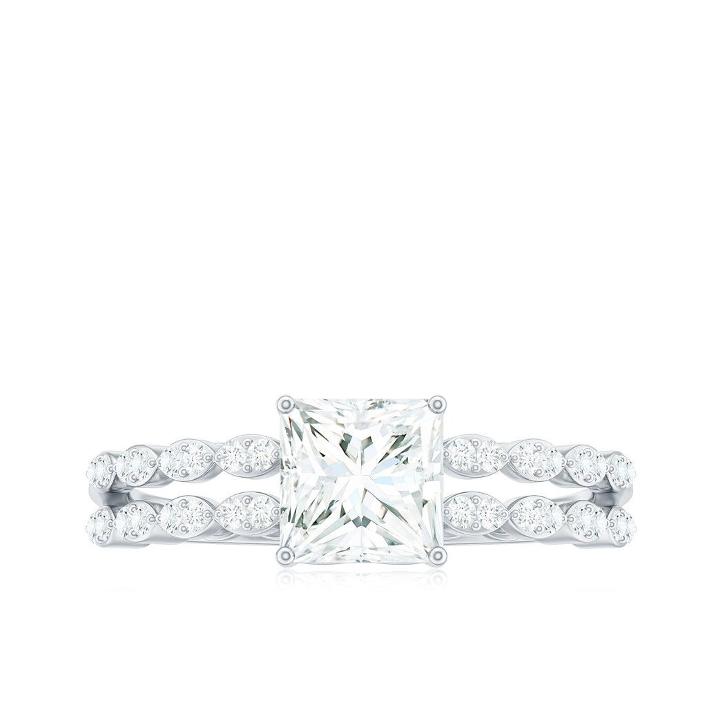 Certified Moissanite Princess Cut Engagement Ring in Double Band