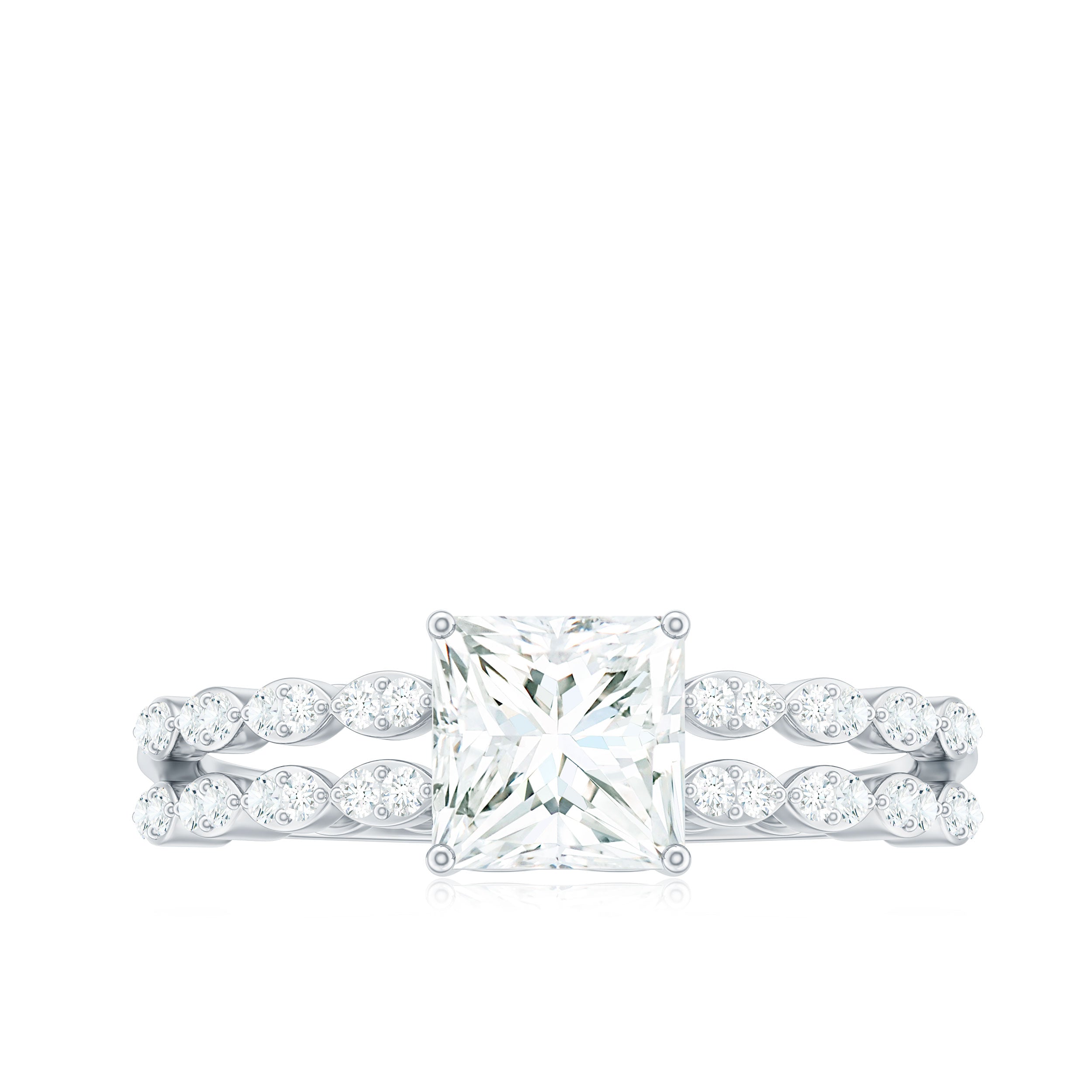 Certified Moissanite Princess Cut Engagement Ring in Double Band