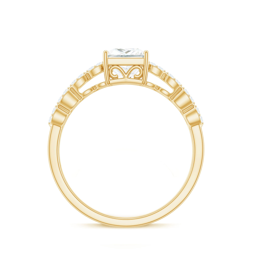 Certified Moissanite Princess Cut Engagement Ring in Double Band