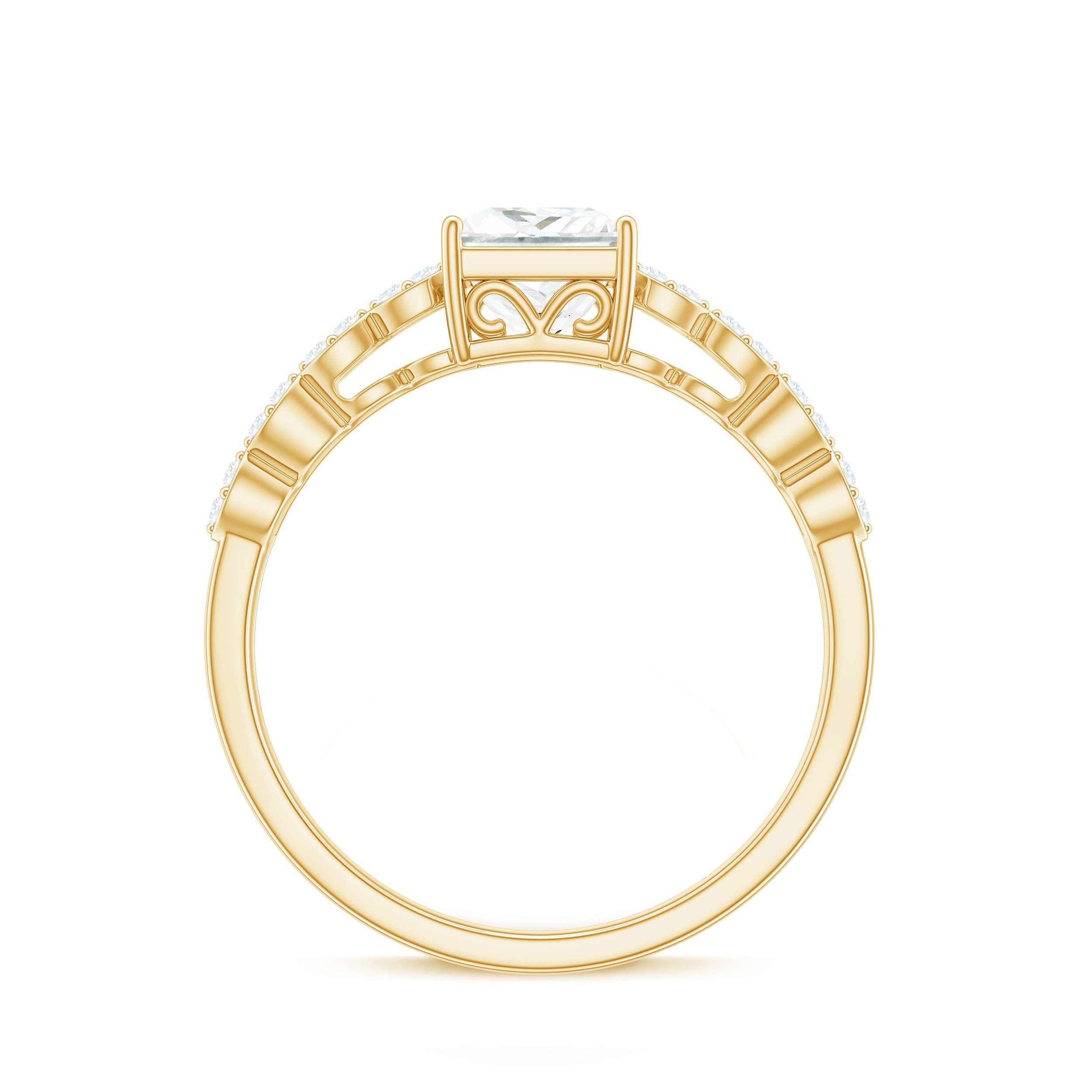 Certified Moissanite Princess Cut Engagement Ring in Double Band