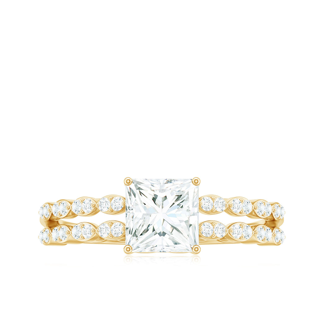 Certified Moissanite Princess Cut Engagement Ring in Double Band