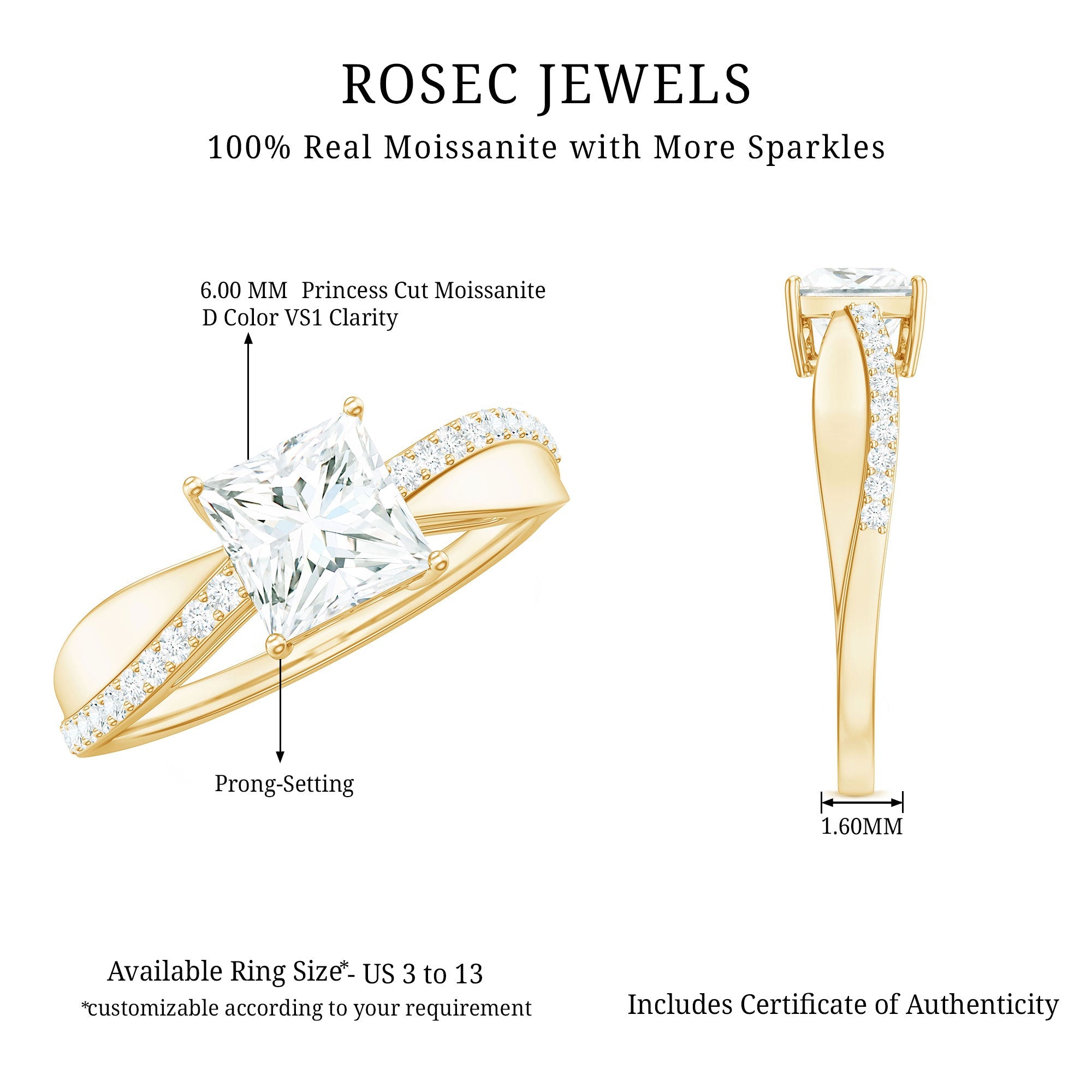 Solitaire Moissanite Princess Cut Engagement Ring
