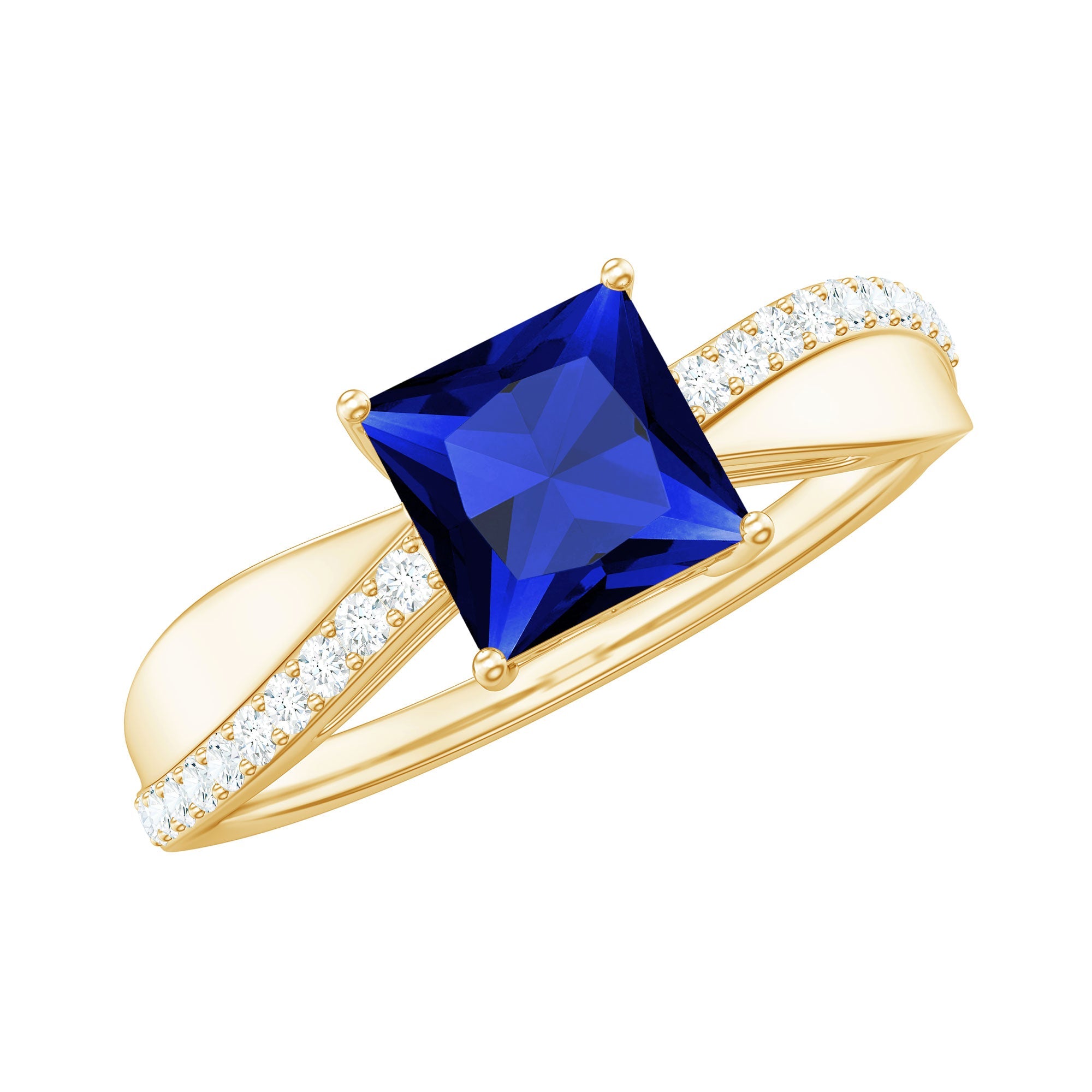Certified 1.5 Carat Lab Grown Blue Sapphire Princess Cut Engagement Ring with Diamond | Rings | Wiccan Center