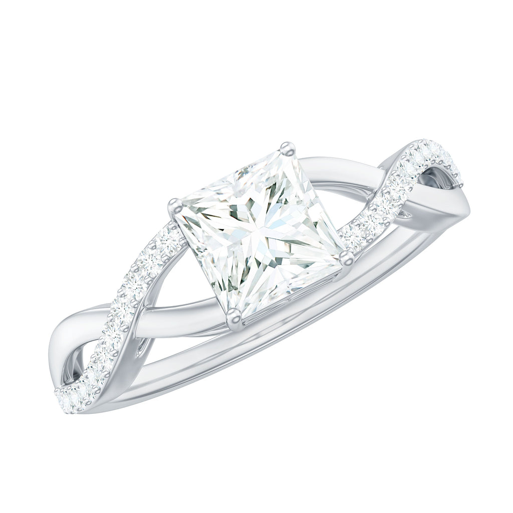 Princess Cut Moissanite Crossover Engagement Ring for Women
