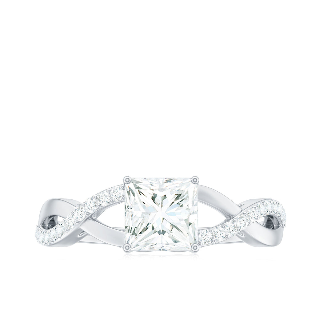 Princess Cut Moissanite Crossover Engagement Ring for Women