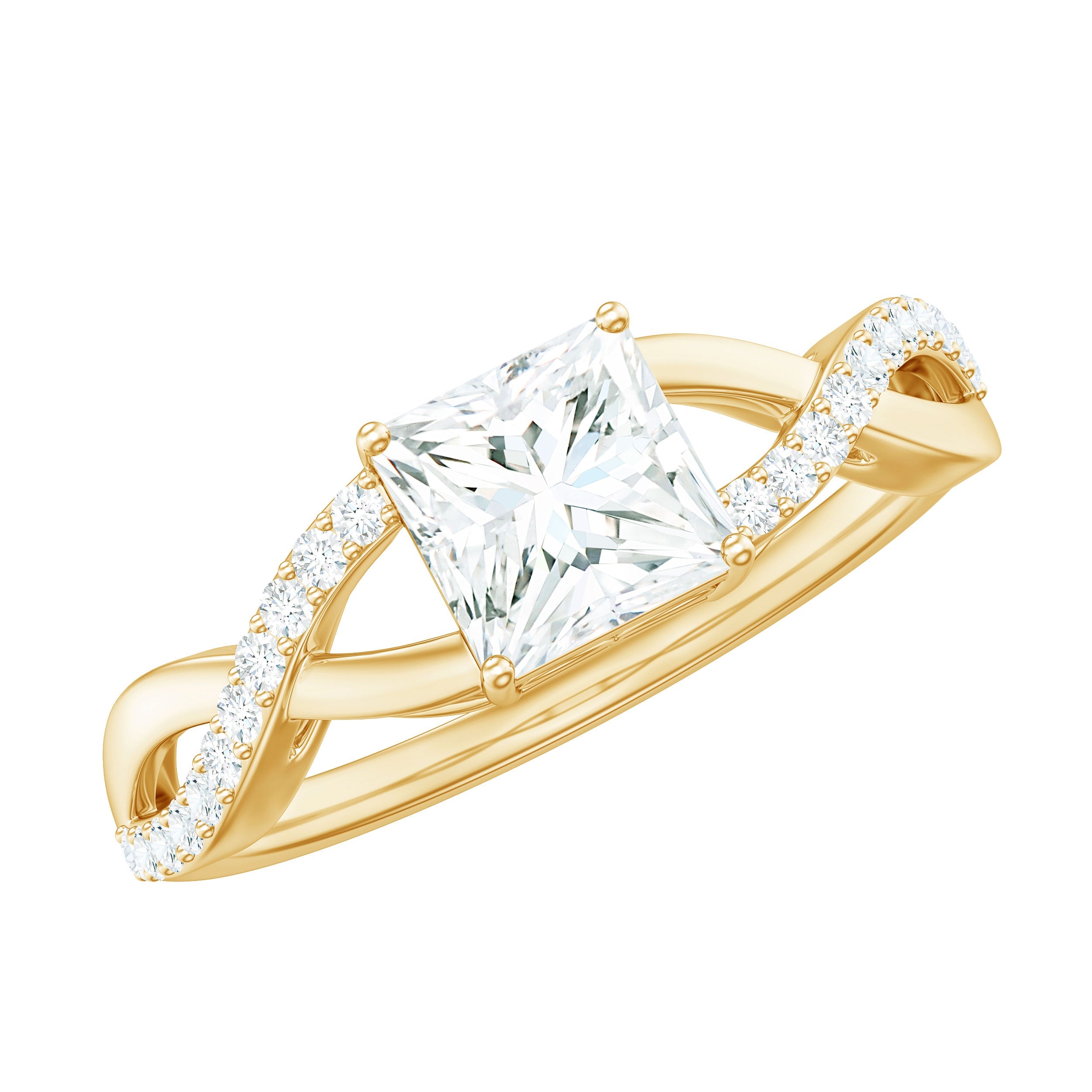 Princess Cut Moissanite Crossover Engagement Ring for Women | Rings | Wiccan Center