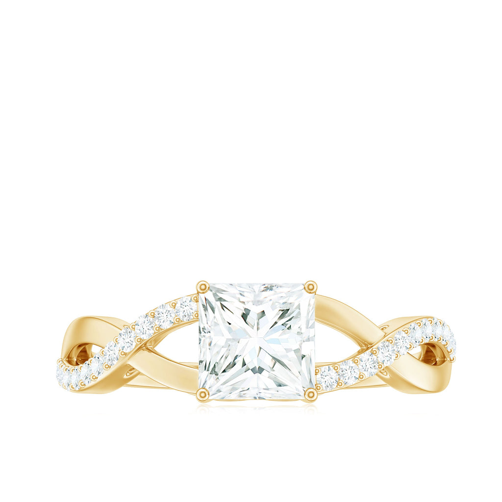 Princess Cut Moissanite Crossover Engagement Ring for Women