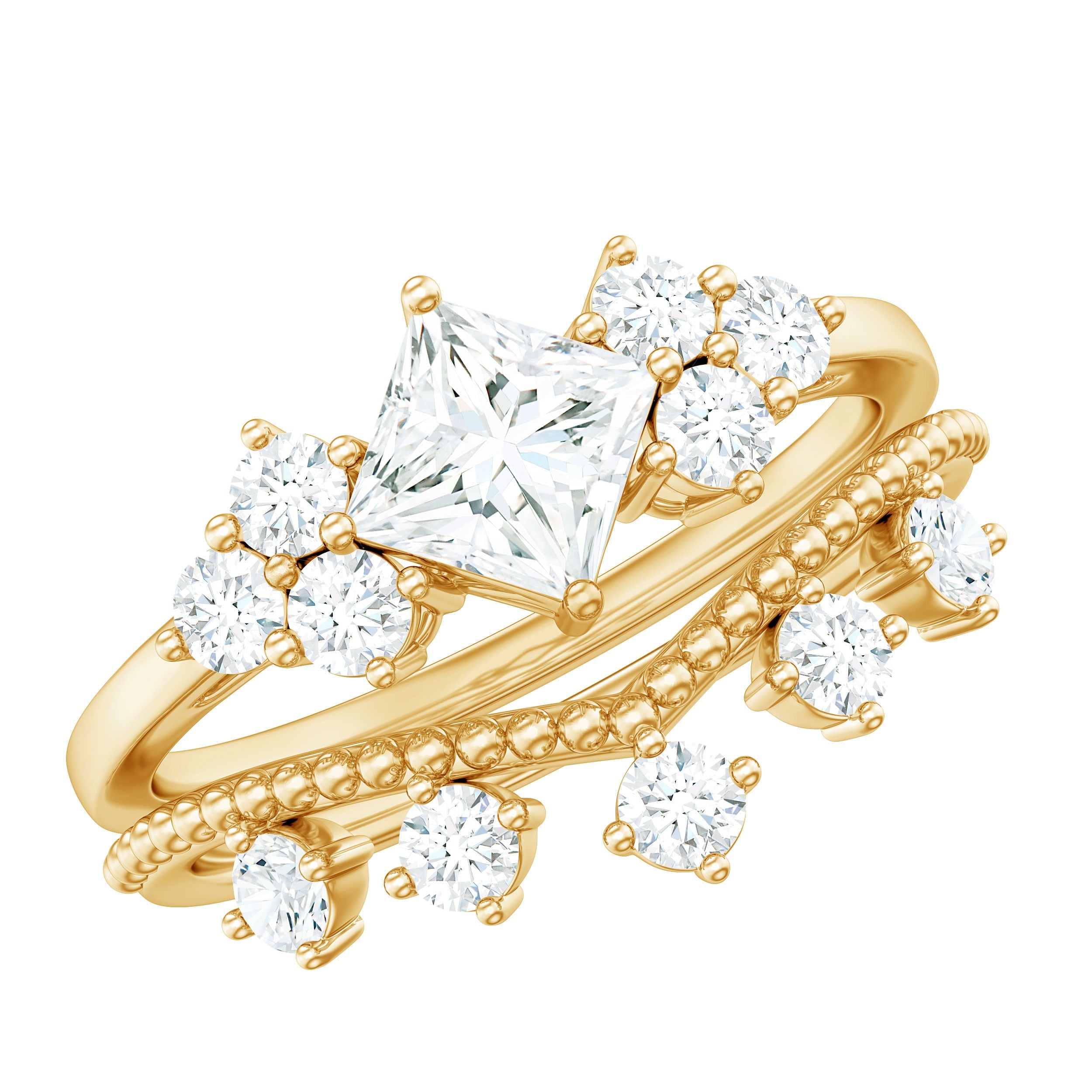 Princess and Round Cut Moissanite Wedding Ring Set | Rings | Wiccan Center