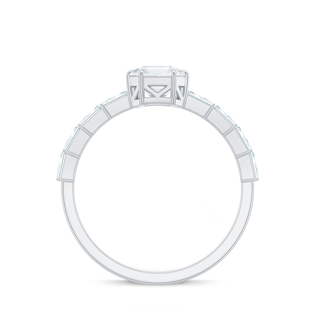 Asscher Cut Moissanite Engagement Ring with Baguette Side Stones