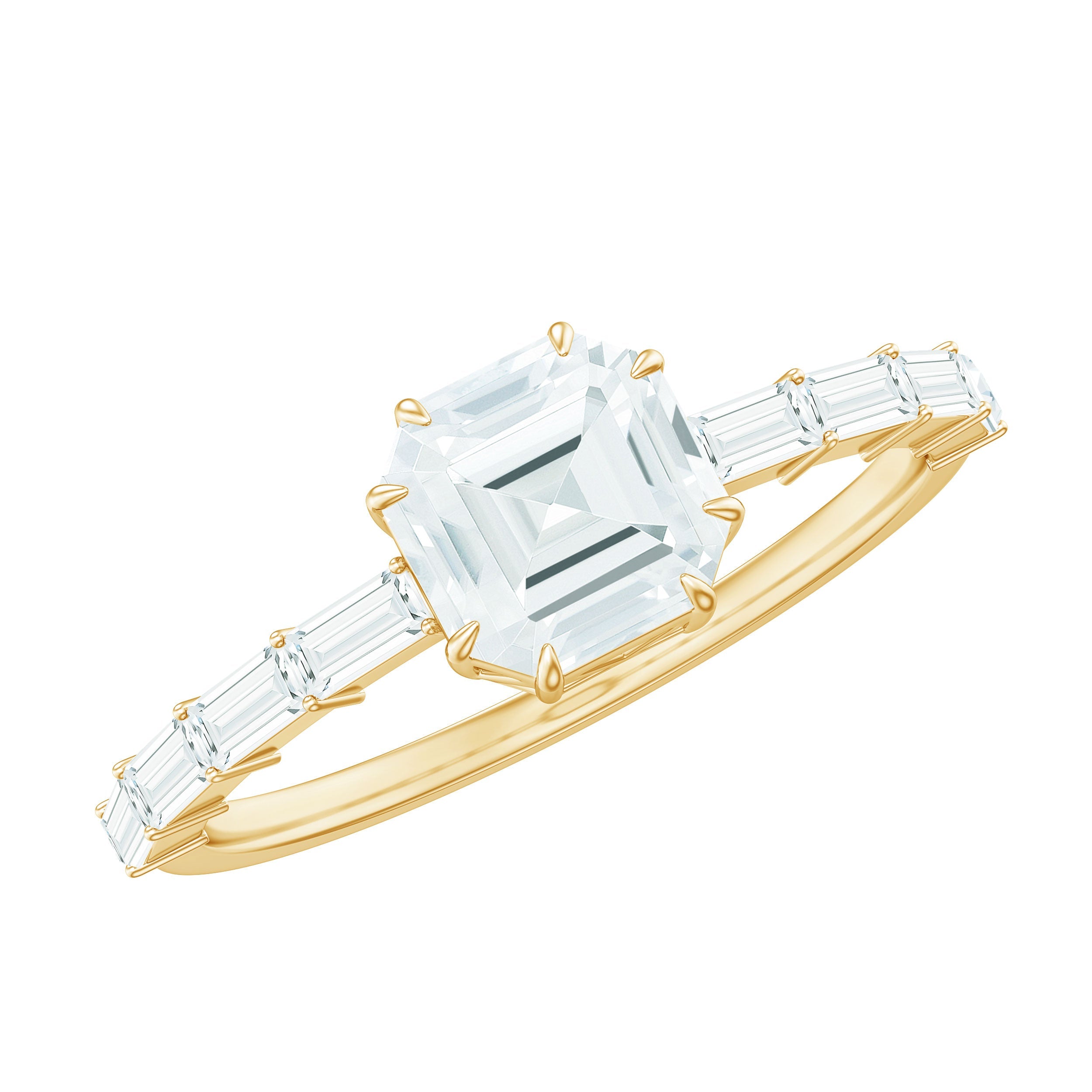 Asscher Cut Moissanite Engagement Ring with Baguette Side Stones | Rings | Wiccan Center