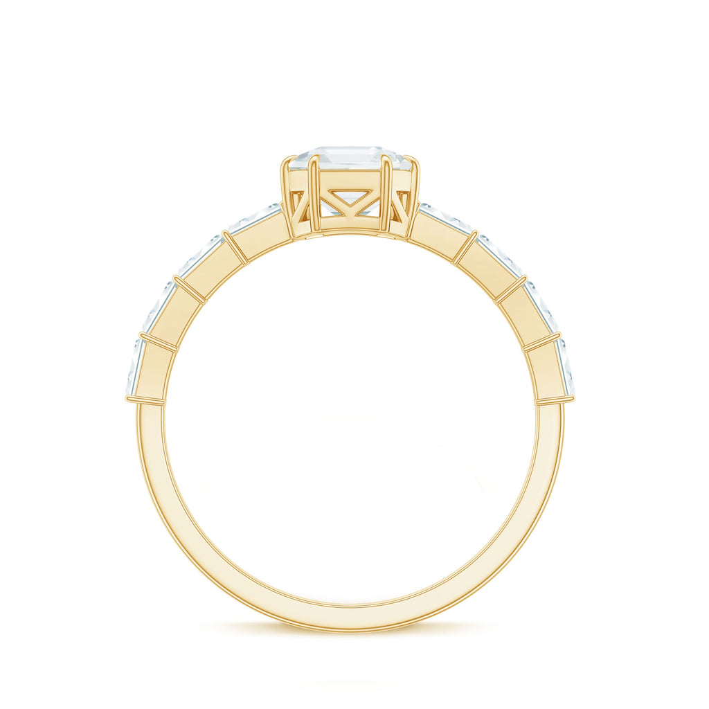 Asscher Cut Moissanite Engagement Ring with Baguette Side Stones