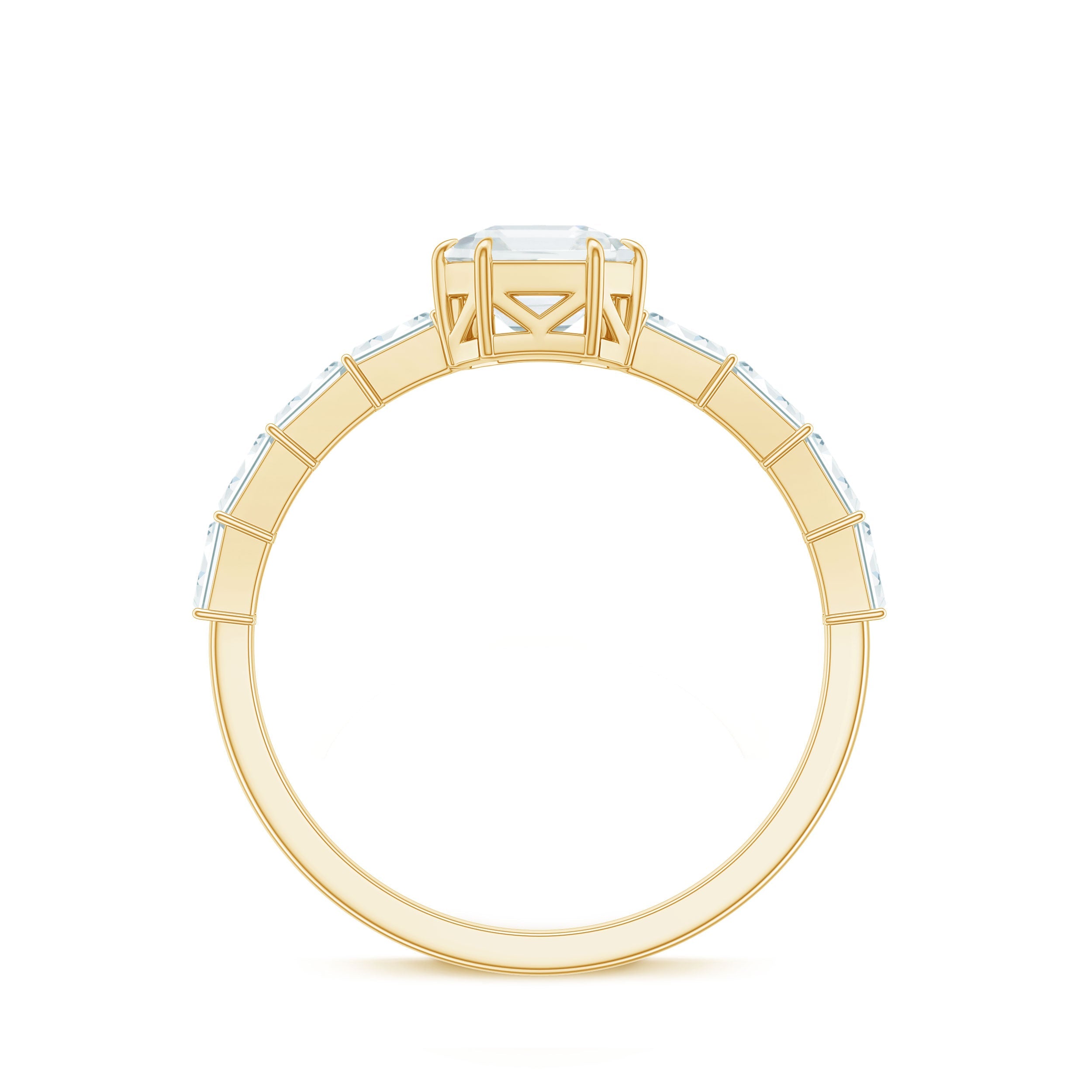 Asscher Cut Moissanite Engagement Ring with Baguette Side Stones