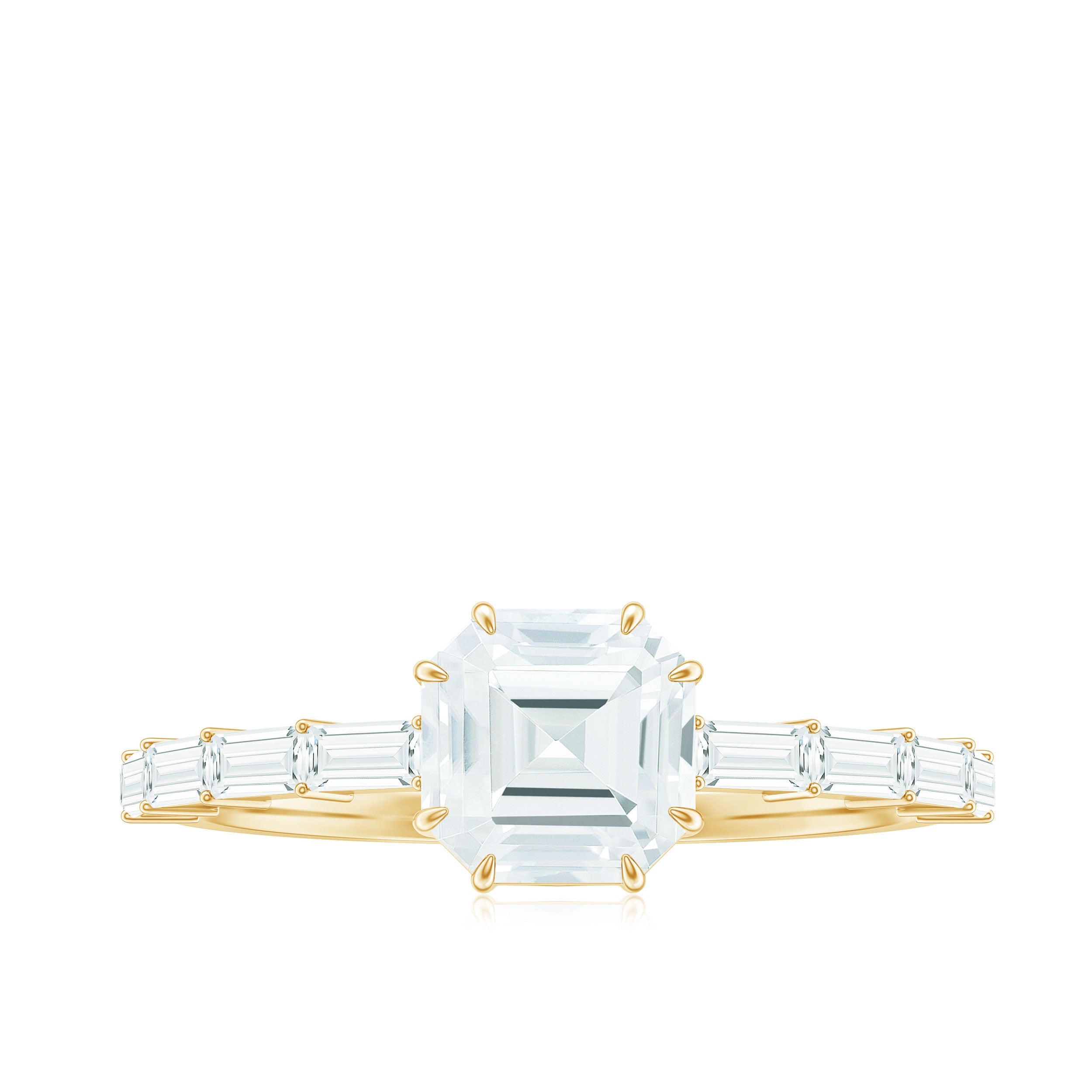 Asscher Cut Moissanite Engagement Ring with Baguette Side Stones