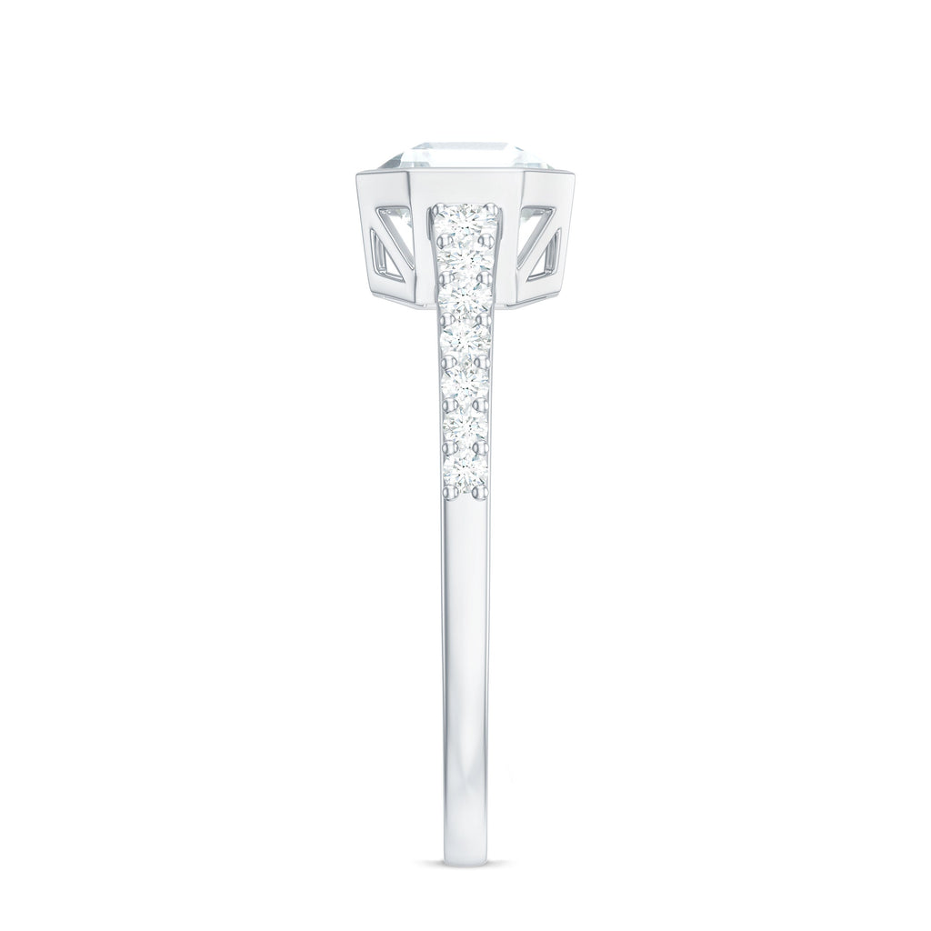 Asscher Cut Moissanite Solitaire Engagement Ring in Bezel Setting