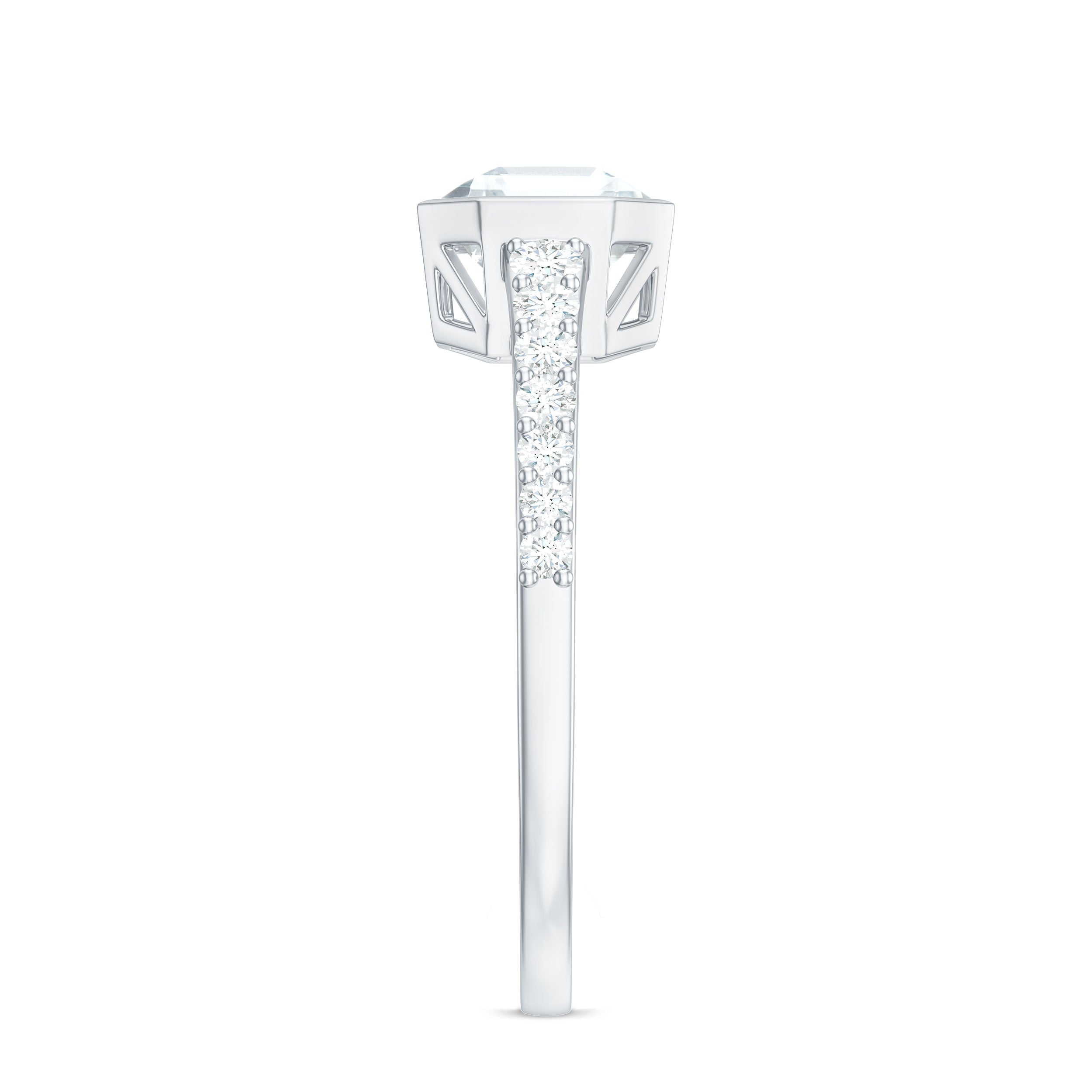 Asscher Cut Moissanite Solitaire Engagement Ring in Bezel Setting