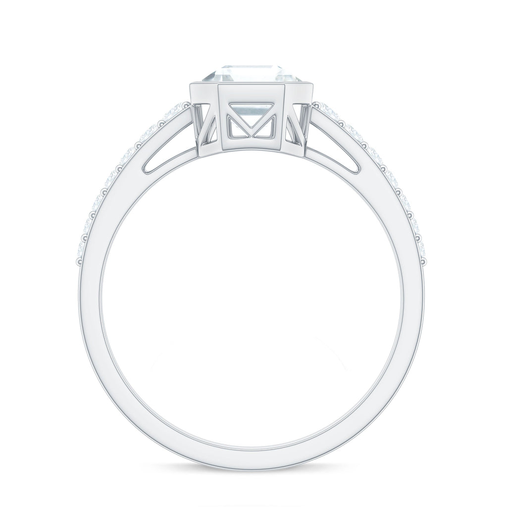 Asscher Cut Moissanite Solitaire Engagement Ring in Bezel Setting