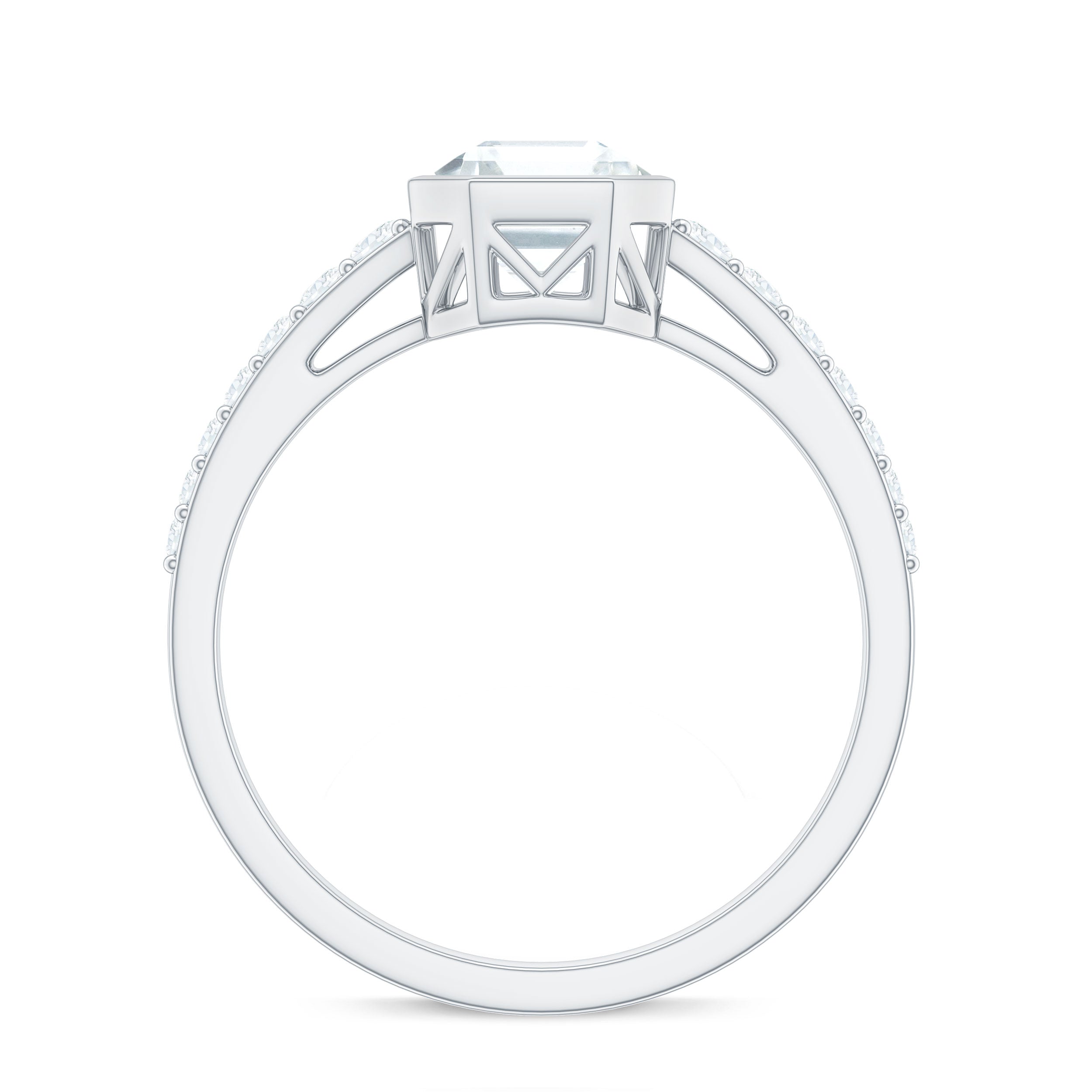 Asscher Cut Moissanite Solitaire Engagement Ring in Bezel Setting