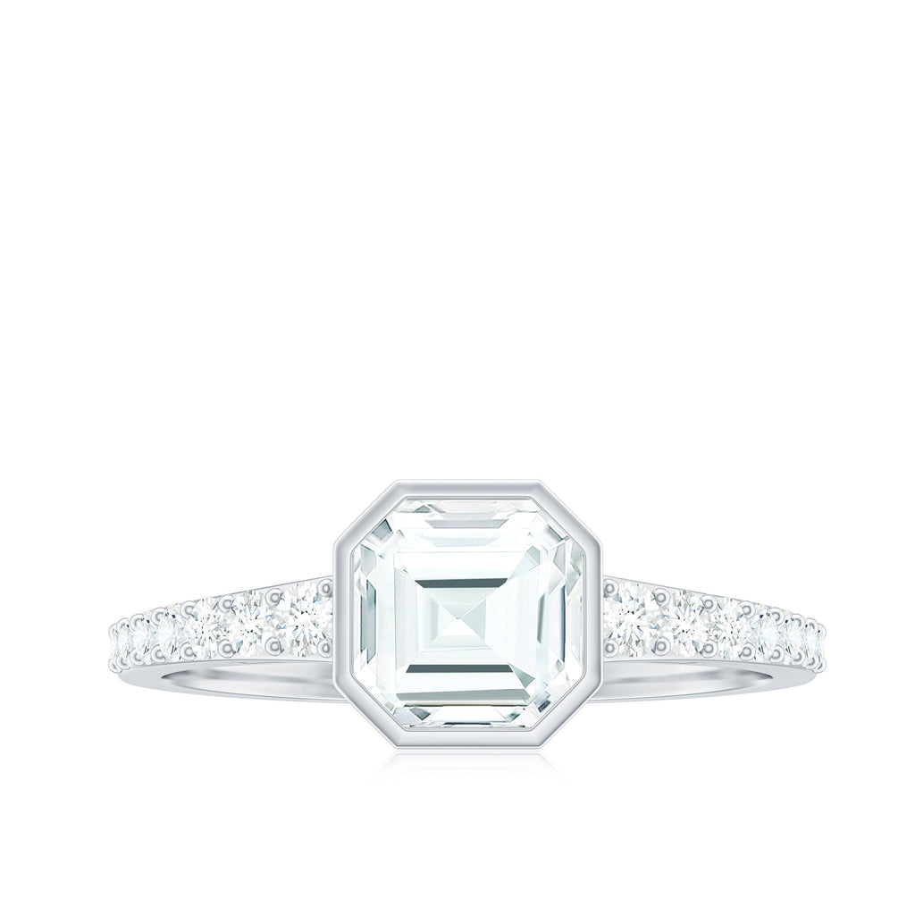 Asscher Cut Moissanite Solitaire Engagement Ring in Bezel Setting
