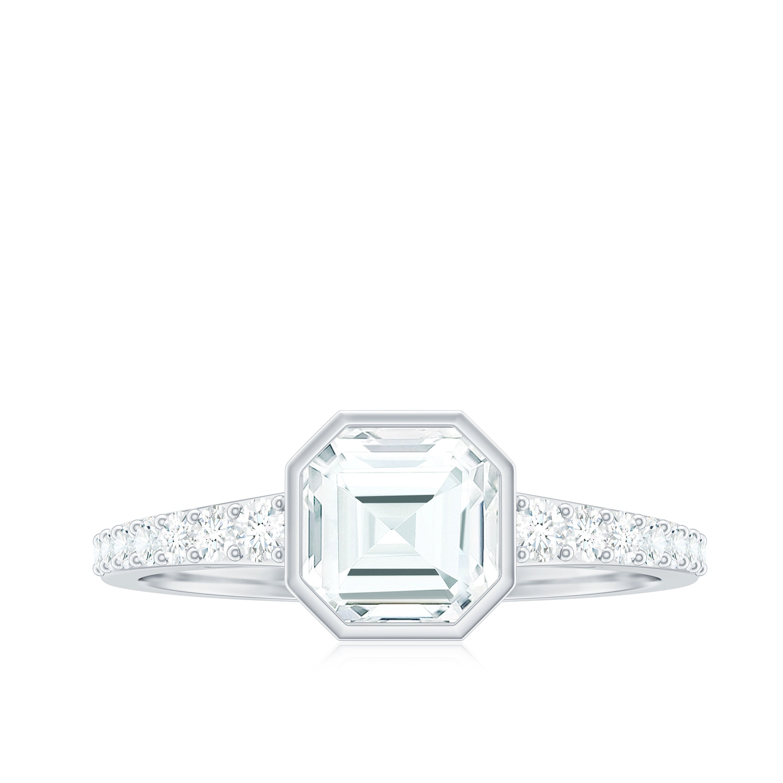 Asscher Cut Moissanite Solitaire Engagement Ring in Bezel Setting