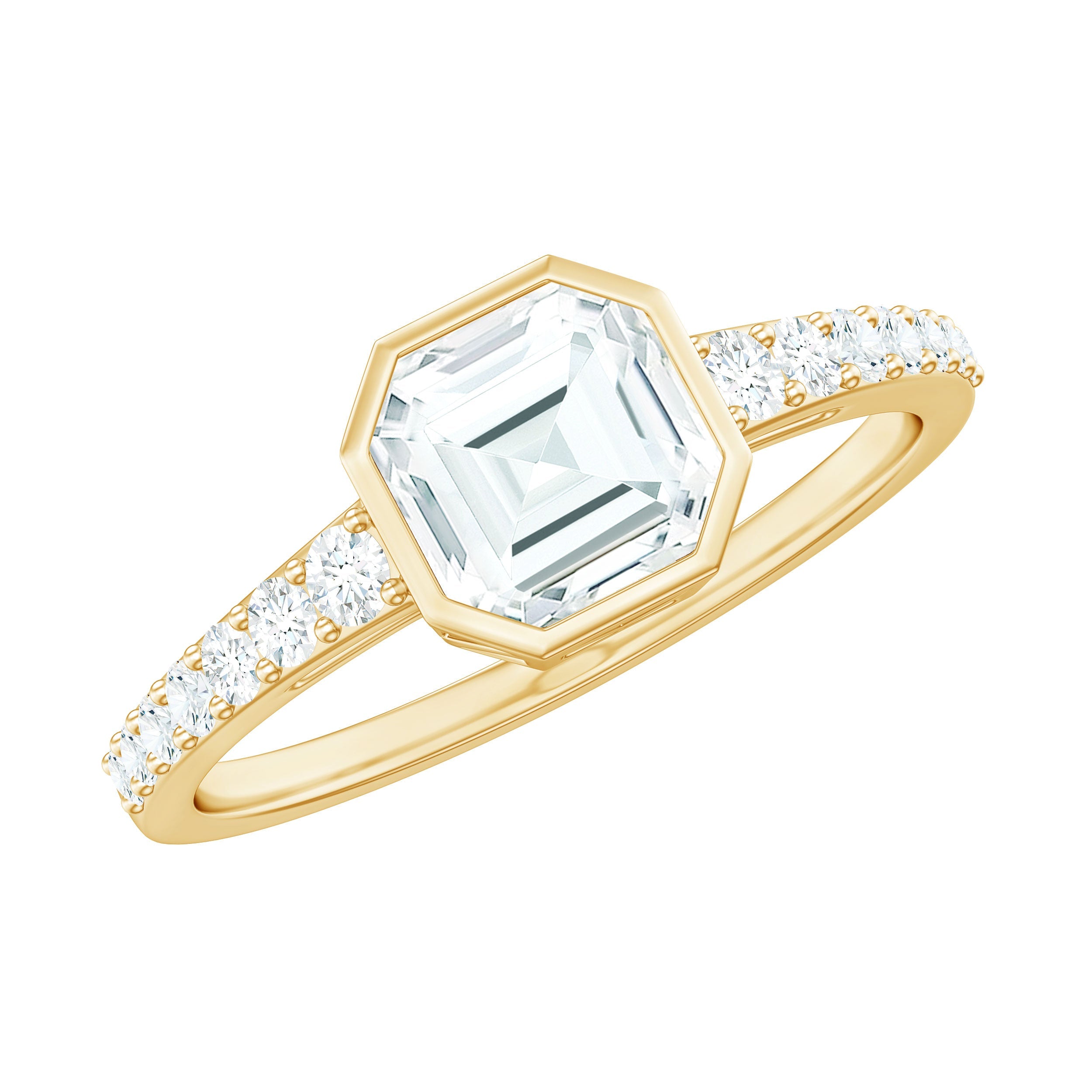 Asscher Cut Moissanite Solitaire Engagement Ring in Bezel Setting | Rings | Wiccan Center