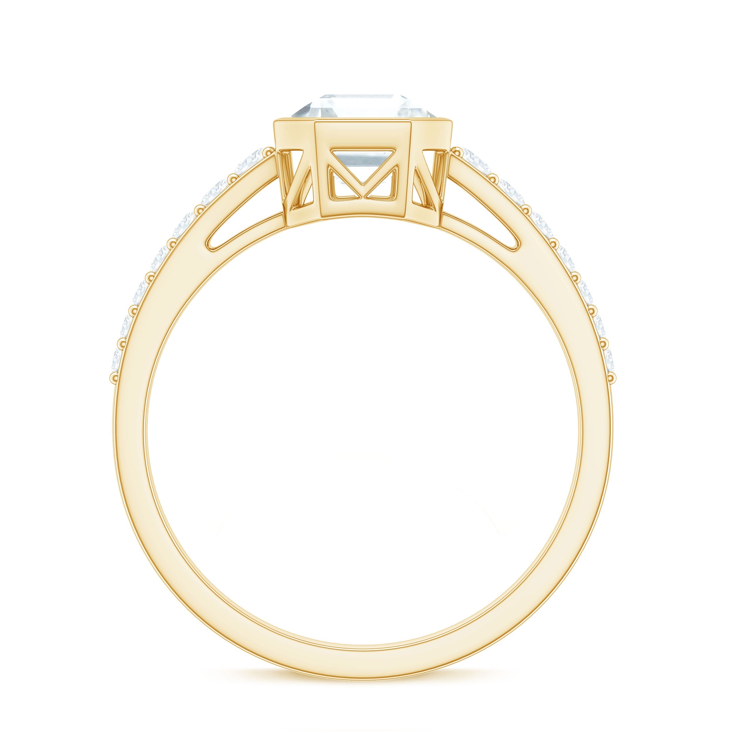 Asscher Cut Moissanite Solitaire Engagement Ring in Bezel Setting