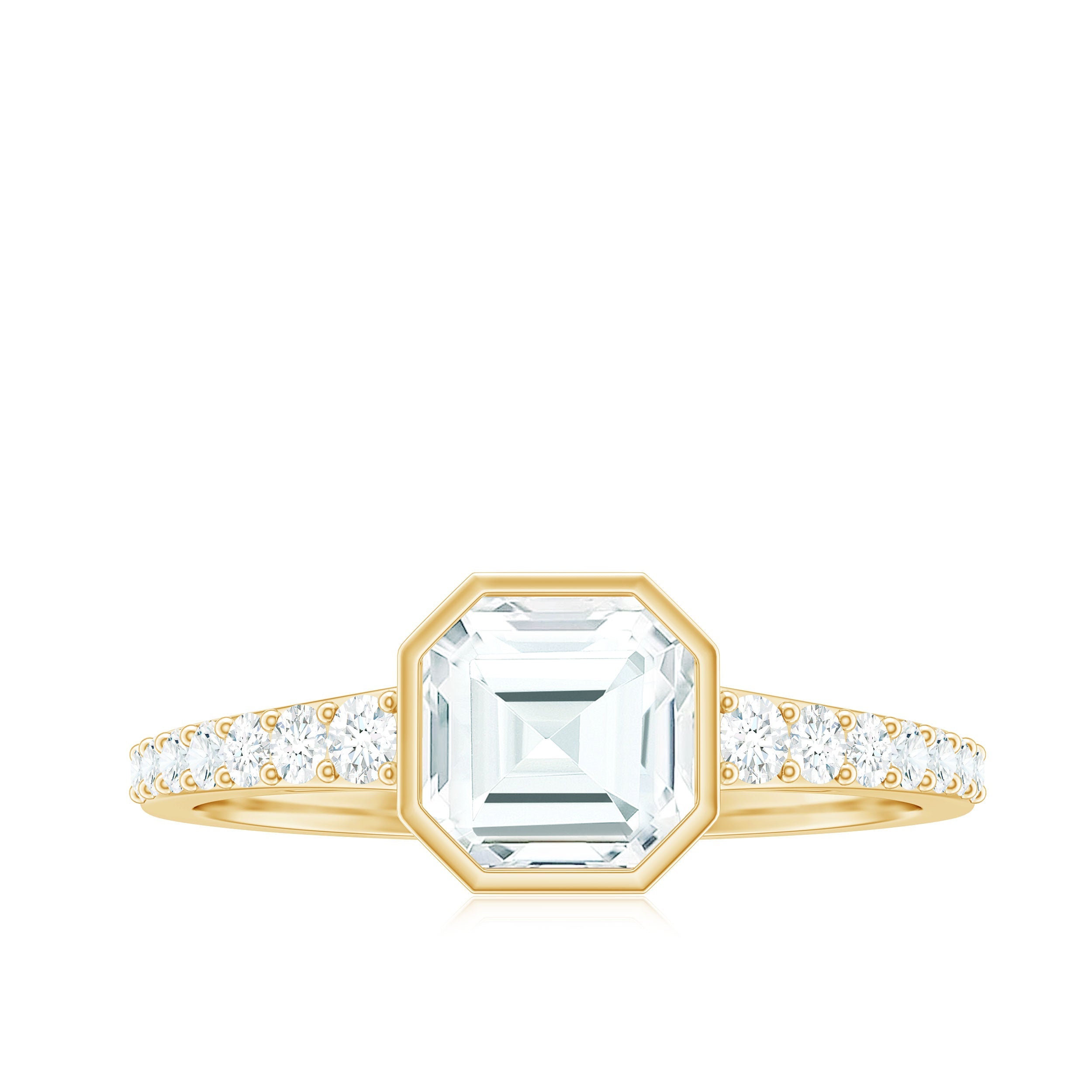 Asscher Cut Moissanite Solitaire Engagement Ring in Bezel Setting